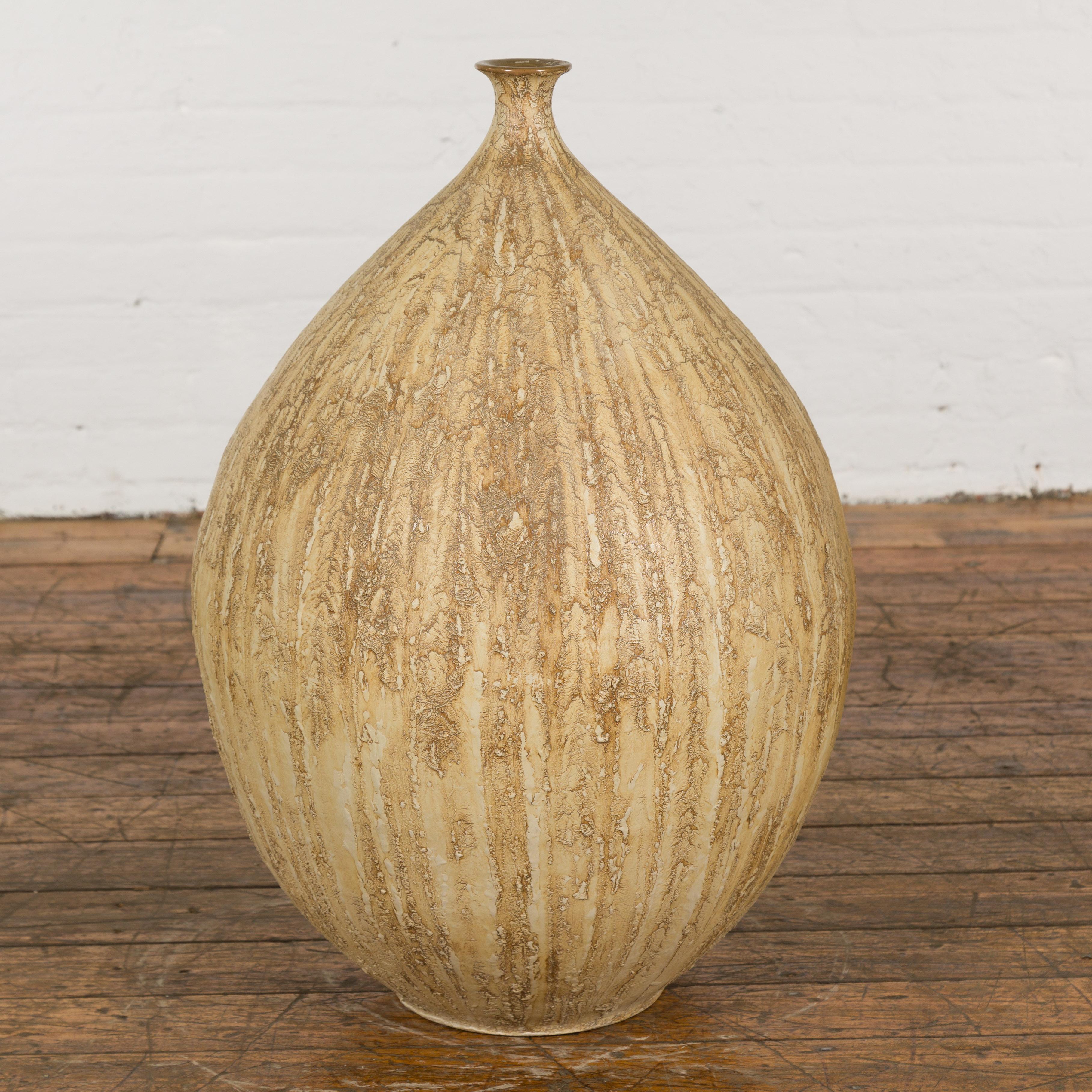 Prem Collection Hand Crafted Artisan Vase with Narrow Mouth and Mustard Glaze 6