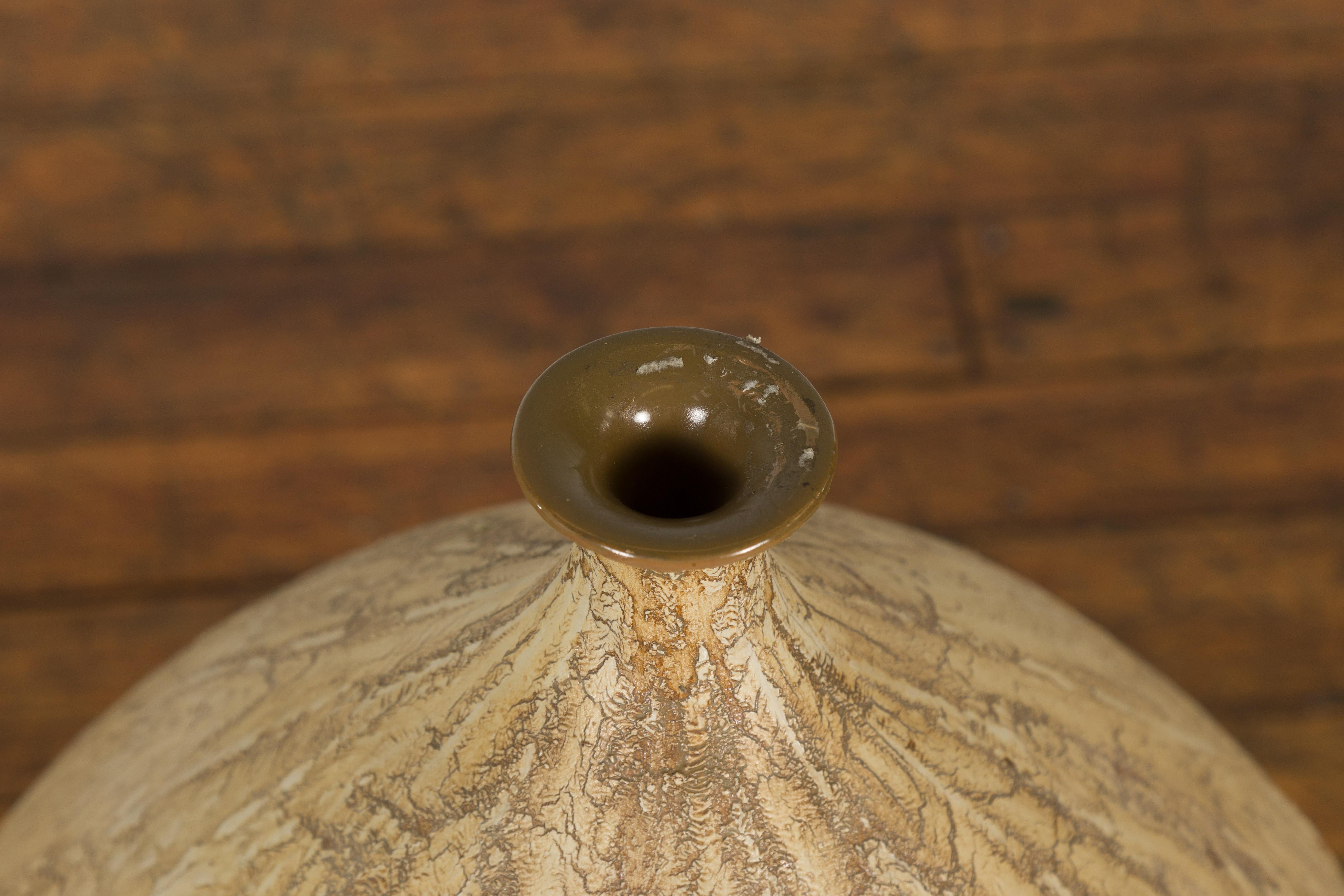 Prem Collection Hand Crafted Artisan Vase with Narrow Mouth and Mustard Glaze 7