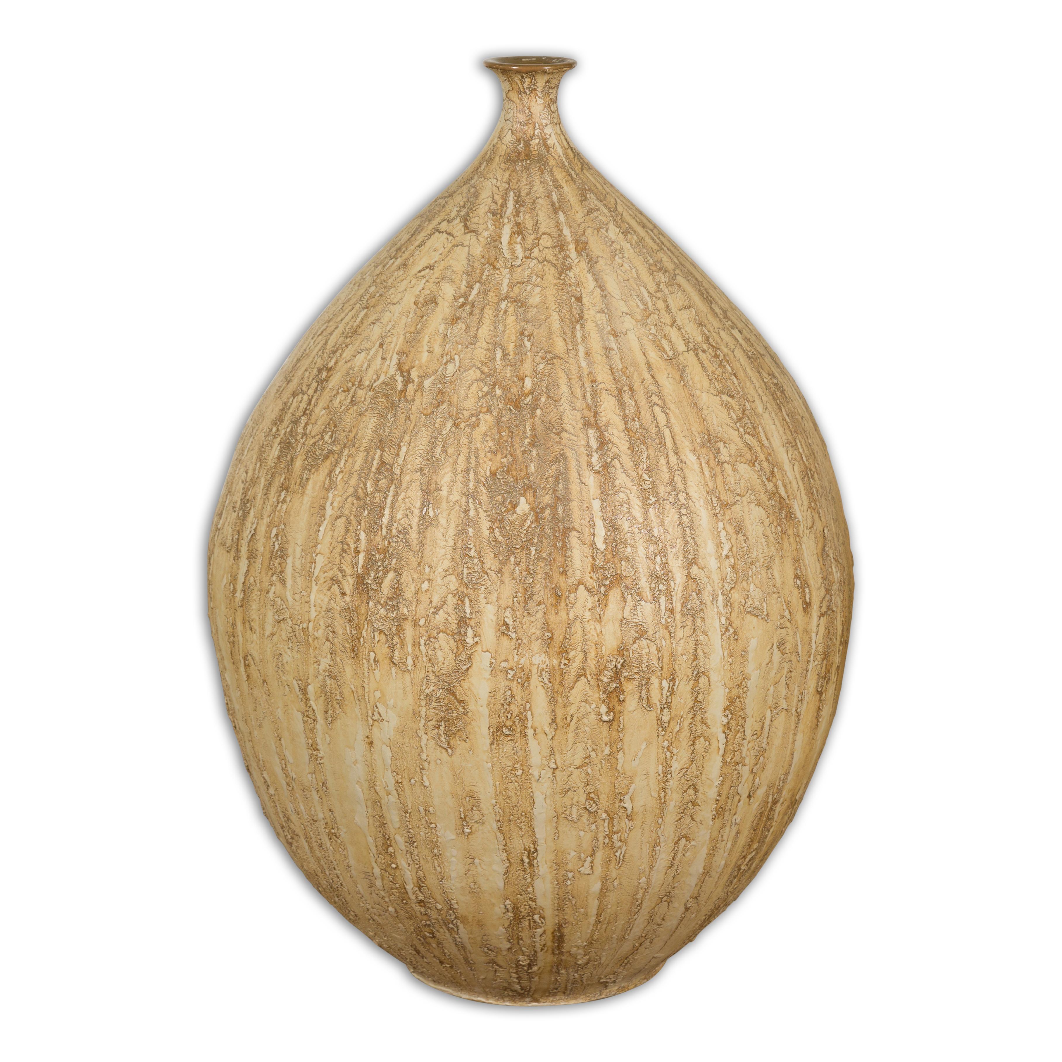 Prem Collection Hand Crafted Artisan Vase with Narrow Mouth and Mustard Glaze 9