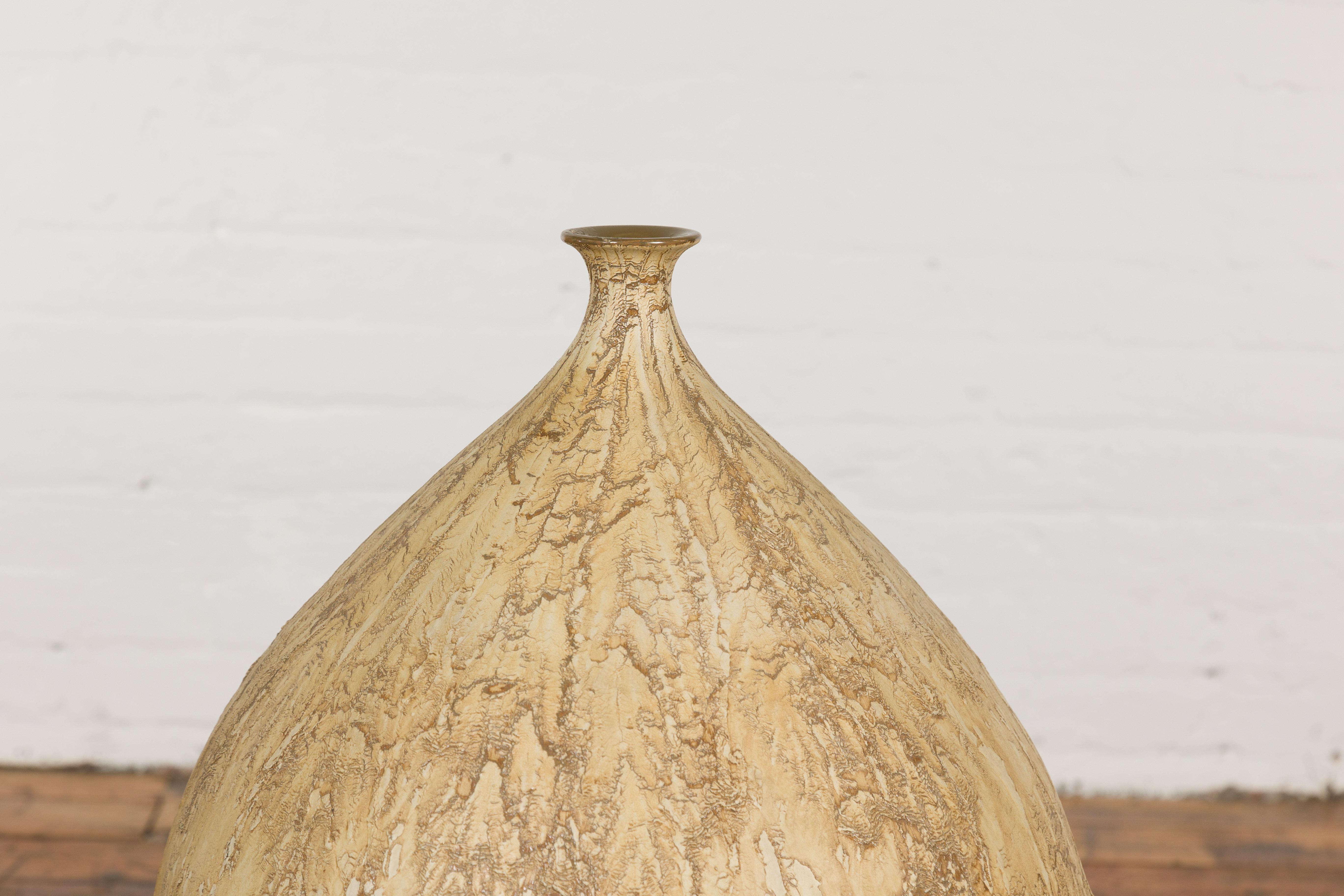 Contemporary Prem Collection Hand Crafted Artisan Vase with Narrow Mouth and Mustard Glaze