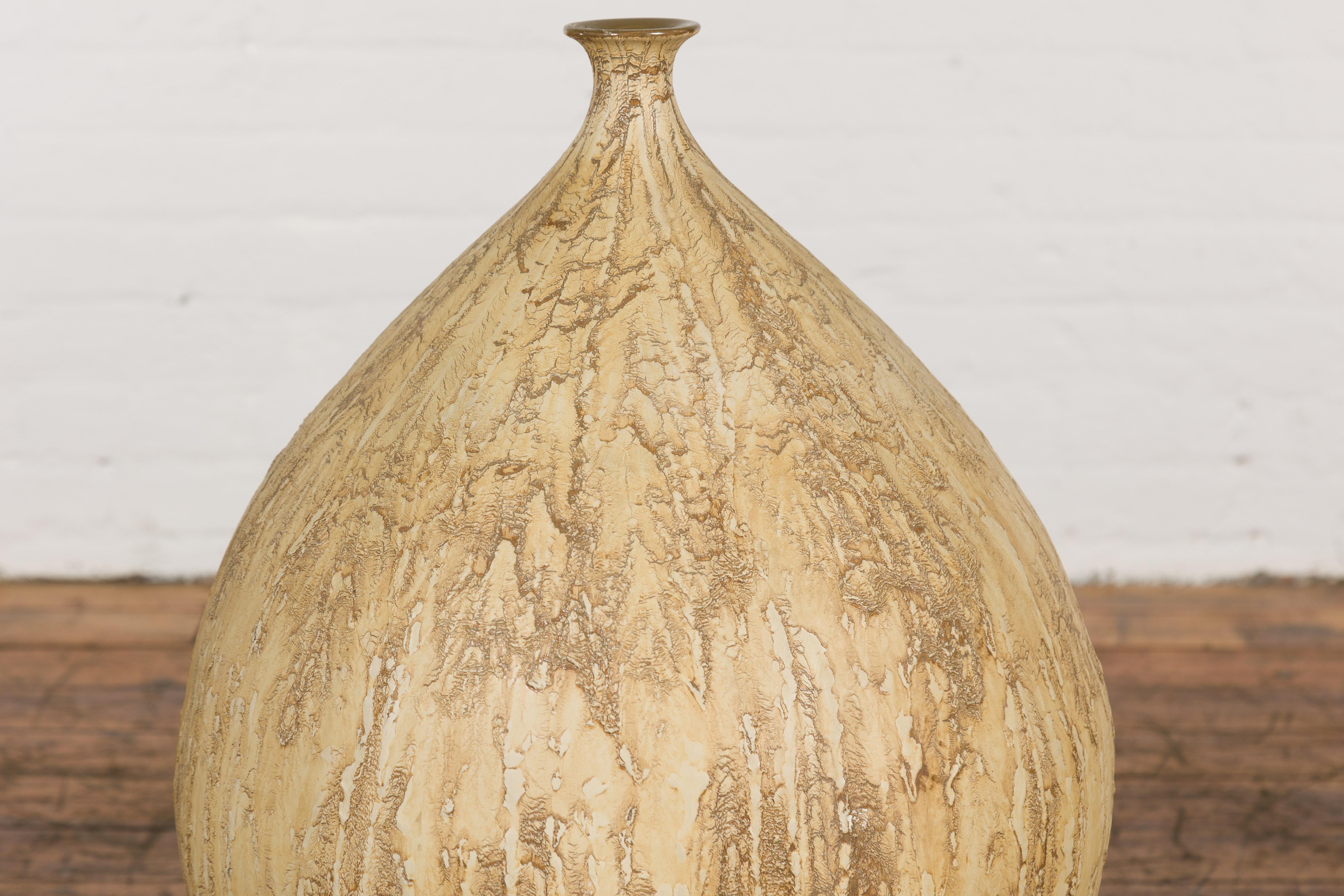Ceramic Prem Collection Hand Crafted Artisan Vase with Narrow Mouth and Mustard Glaze
