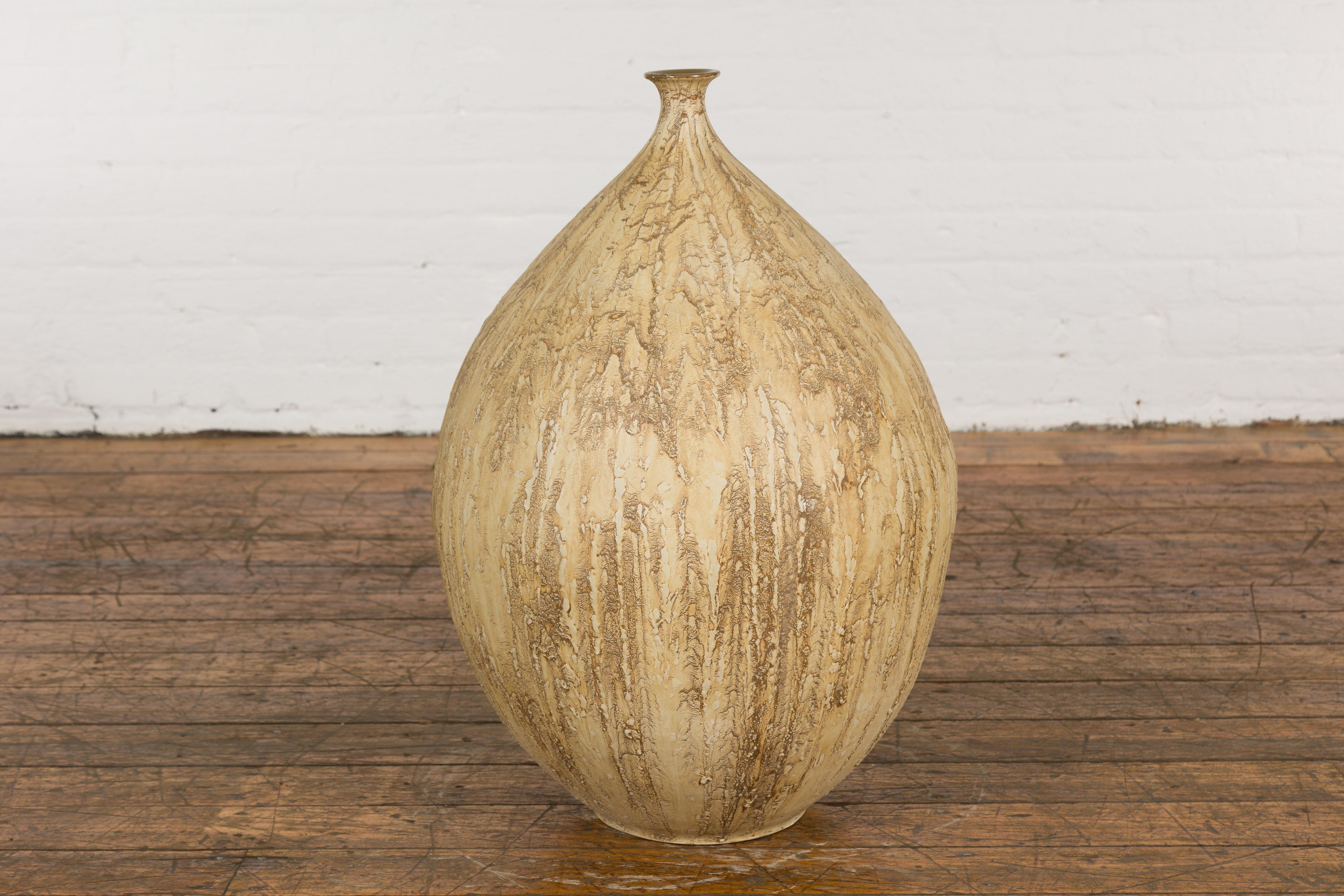 Prem Collection Hand Crafted Artisan Vase with Narrow Mouth and Mustard Glaze 4