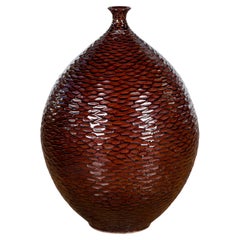 Vintage Prem Collection Handcrafted Burgundy Vase with Textured Honeycomb Style Motifs