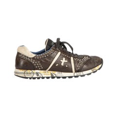 Premiata Brown Leather Distressed Eyelets Accent Trainers Size IT 39