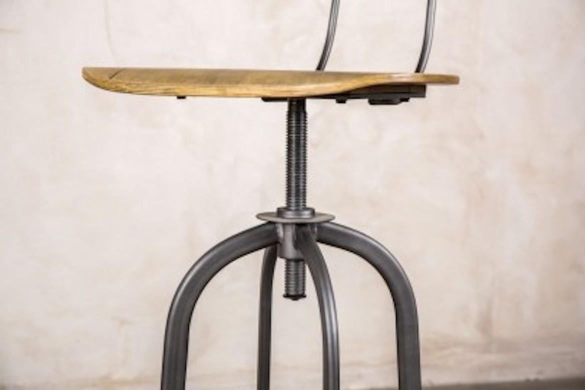 European Premier Industrial Barstool with Back, 20th Century For Sale