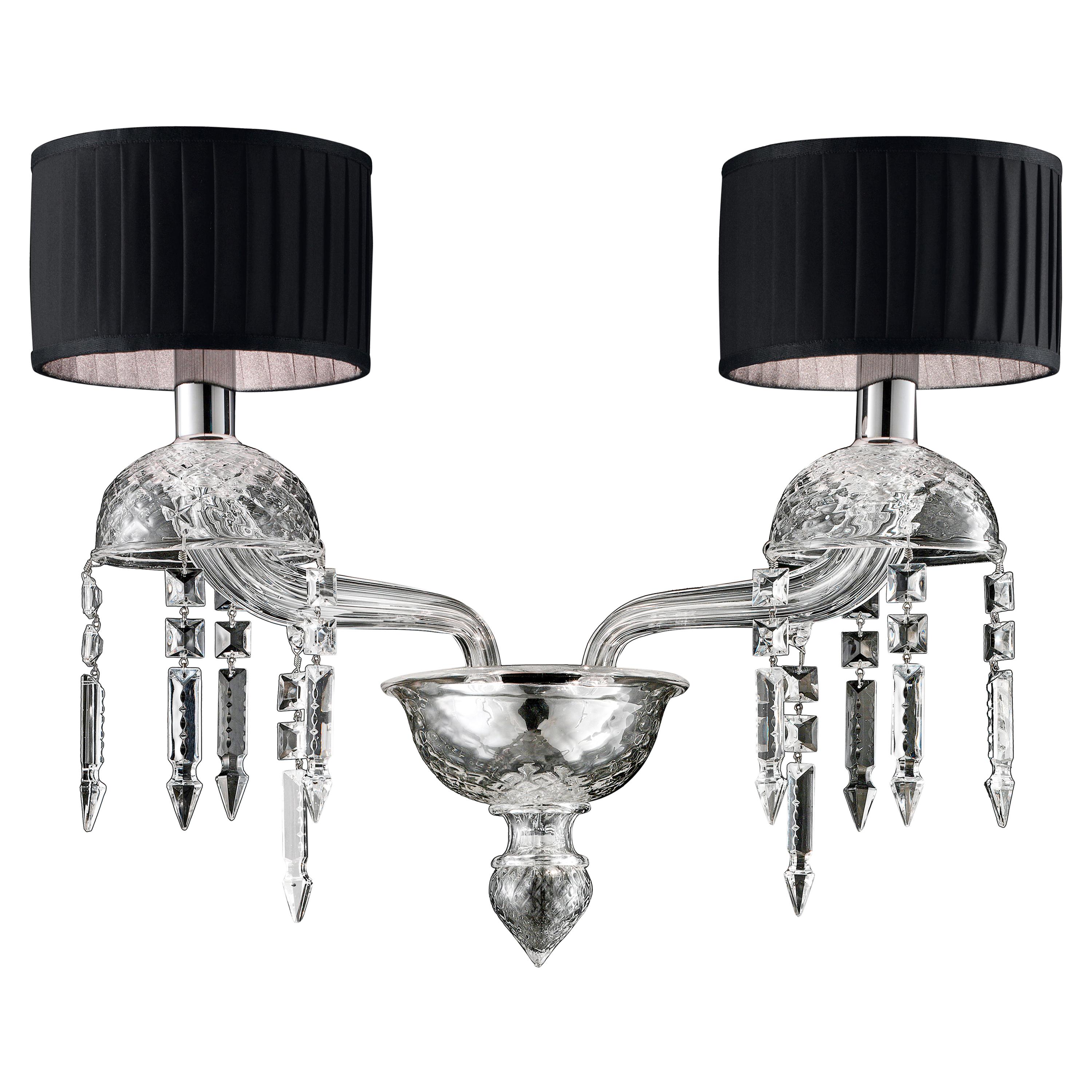 Clear (Crystal_CC) Premiere Dame 5696 02 Wall Sconce in Glass with Black Shade, by Barovier & Toso