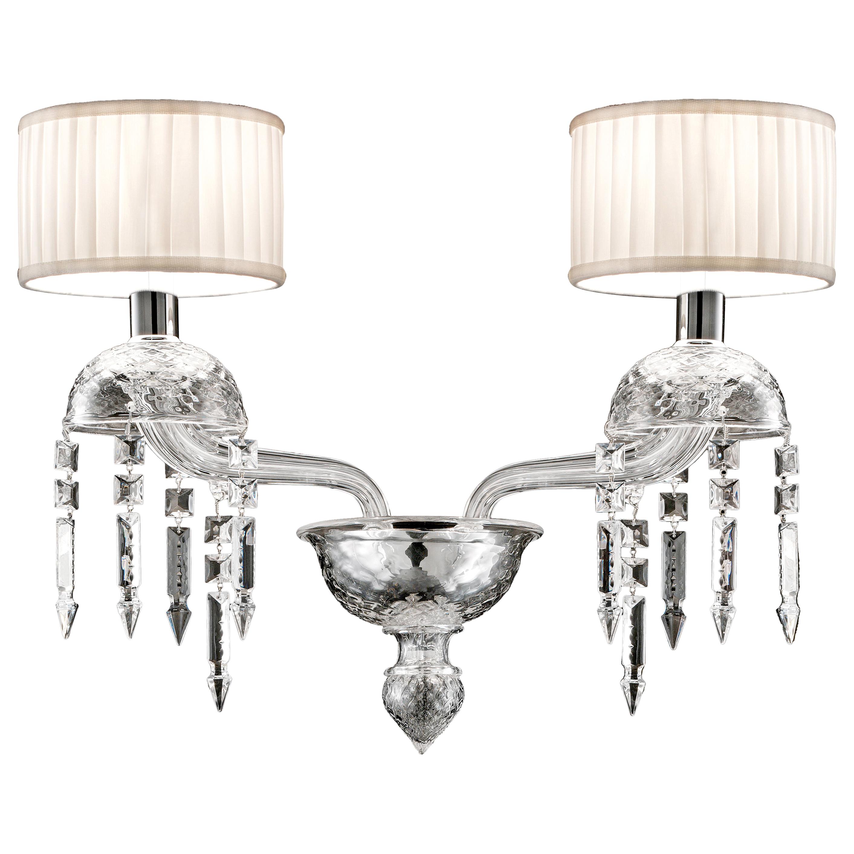 Clear (Crystal_CC) Premiere Dame 5696 02 Wall Sconce in Glass with White Shade, by Barovier & Toso