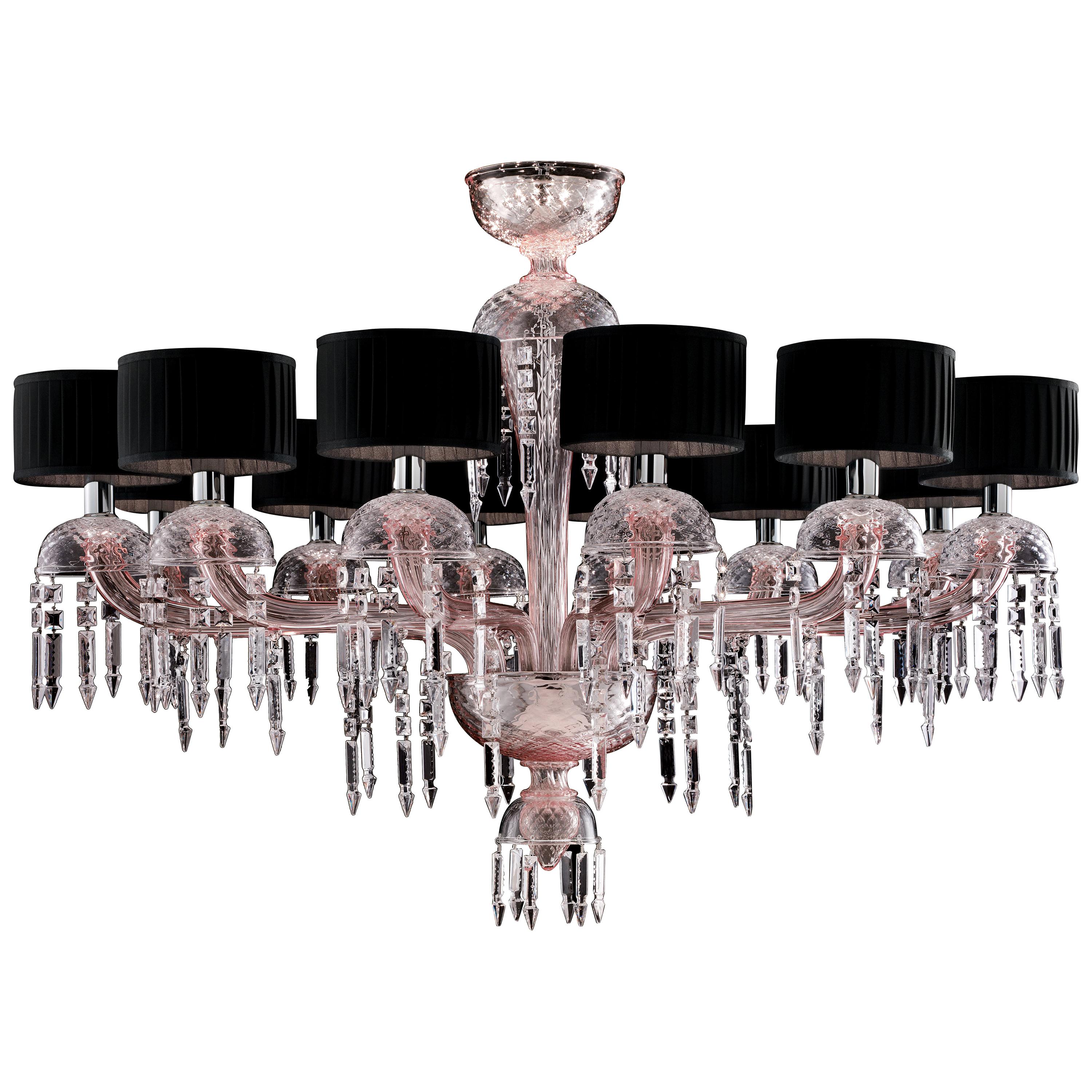 Pink (Light Pink_RS) Premiere Dame 5696 12 B Chandelier in Glass with Black Shade, by Barovier&Toso