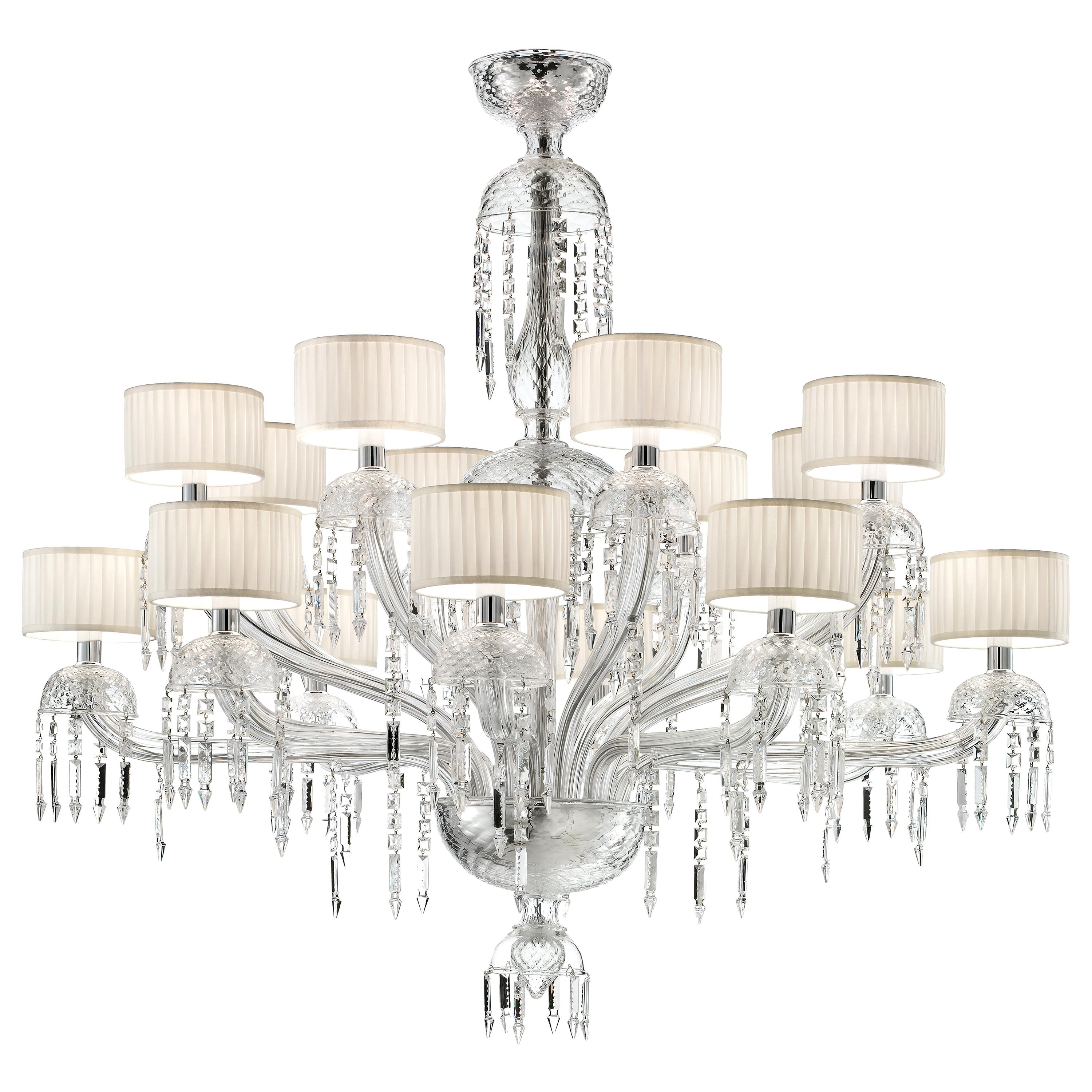 Clear (Crystal_CC) Premiere Dame 5696 16 Chandelier in Glass with White Shade, by Barovier&Toso