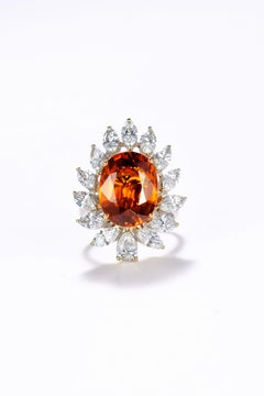 Premium 8.88ct Fanta Garnet Diamond Cocktail Ring