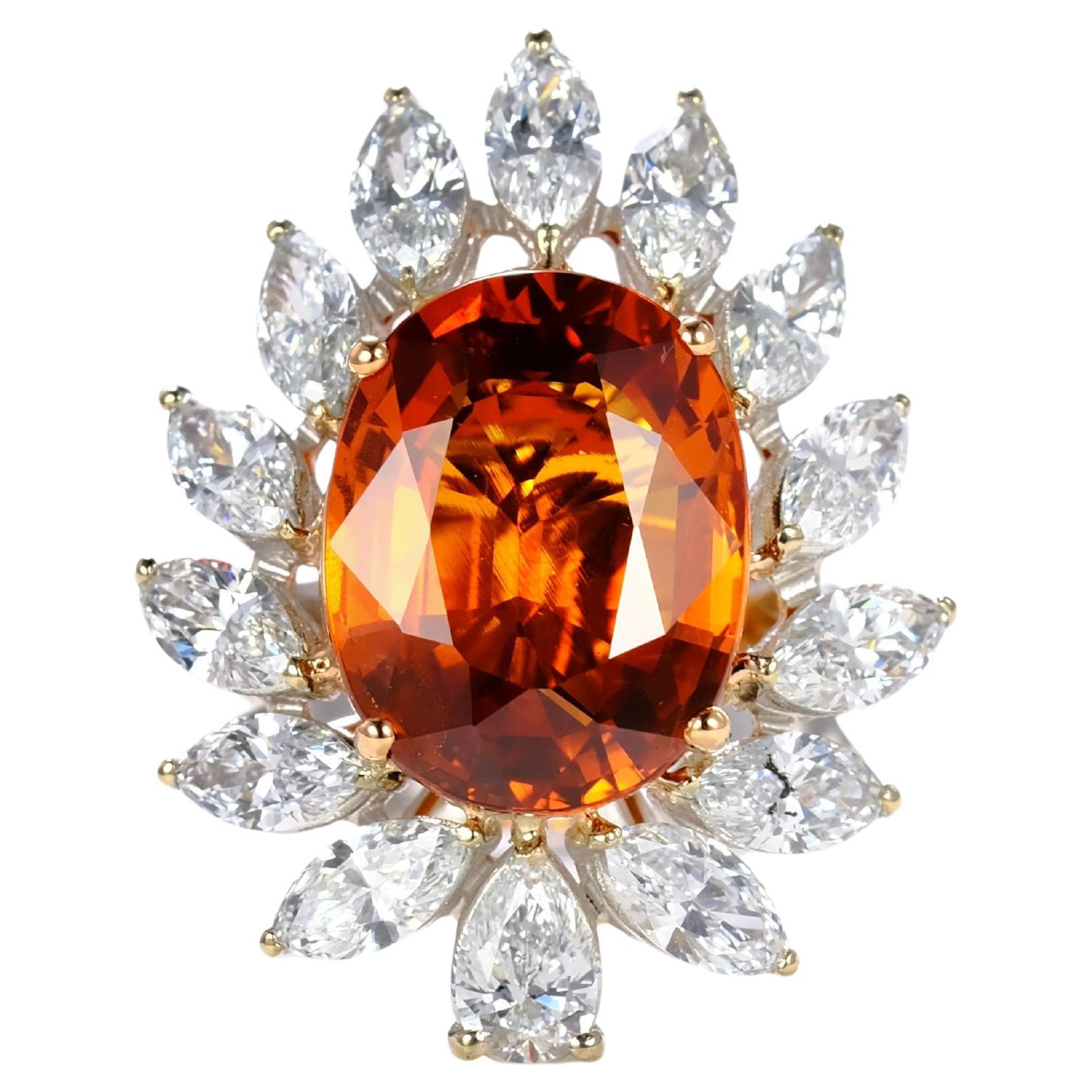 Premium 8.88ct Fanta Garnet Diamond Cocktail Ring