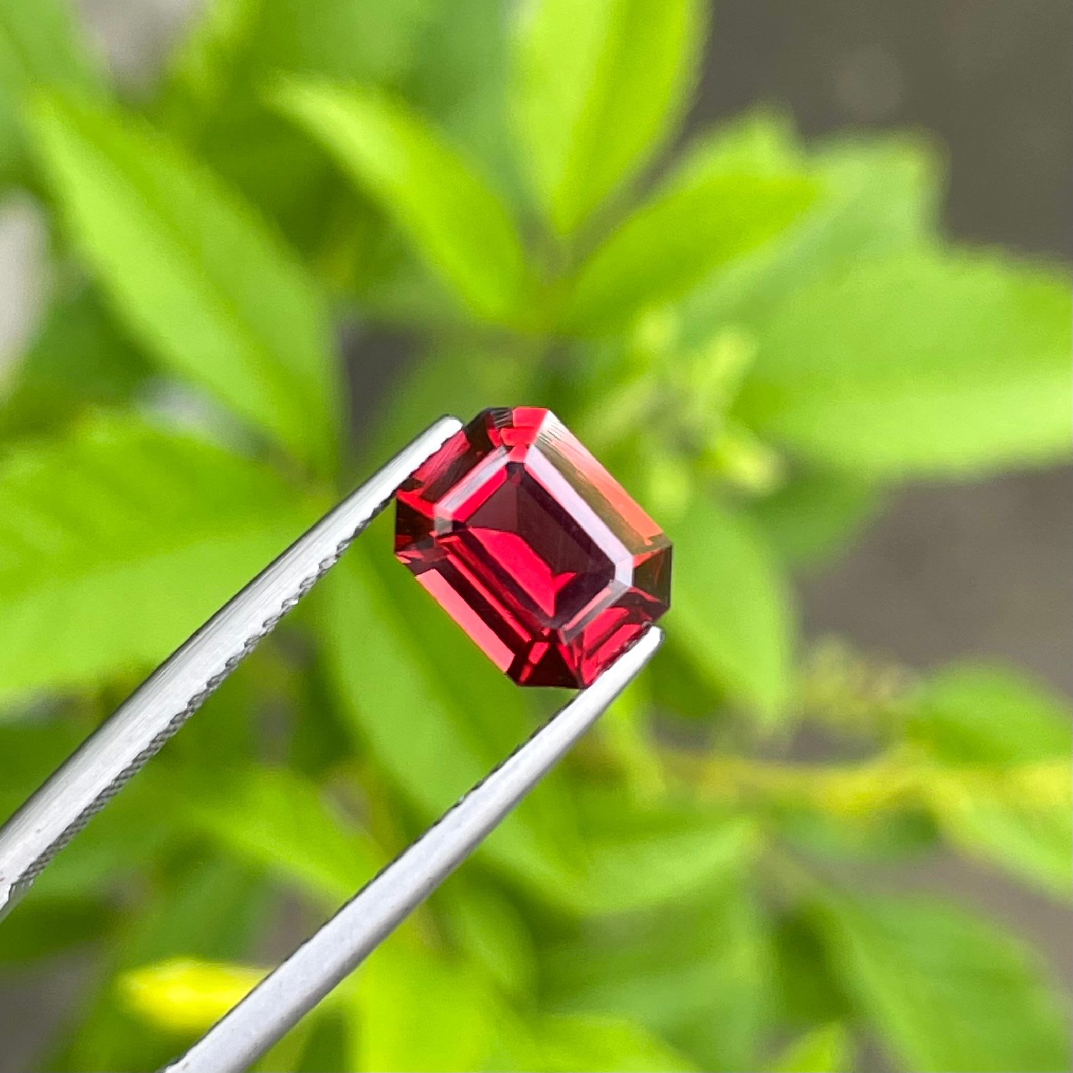 Weight 2.20 carats 
Dimensions 8.6 x 6.8 x 4.2 mm
Treatment None 
Origin Madagascar 
Clarity Eye Clean 
Shape Octagon 
Cut Emerald 



Discover the captivating allure of this Bright Red Garnet, a true masterpiece of nature. Weighing 2.20 carats and