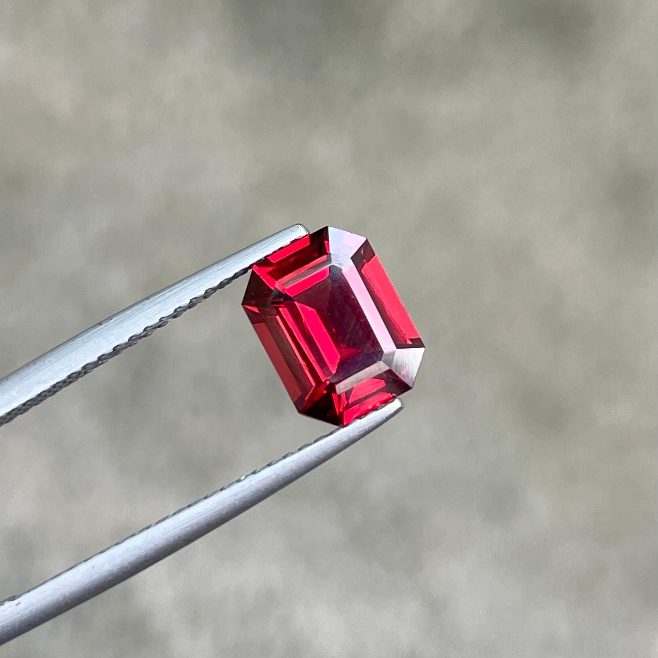 Modern Premium Bright Red Garnet 2.20 carats Emerald Cut Natural Madagascar's Gemstone For Sale
