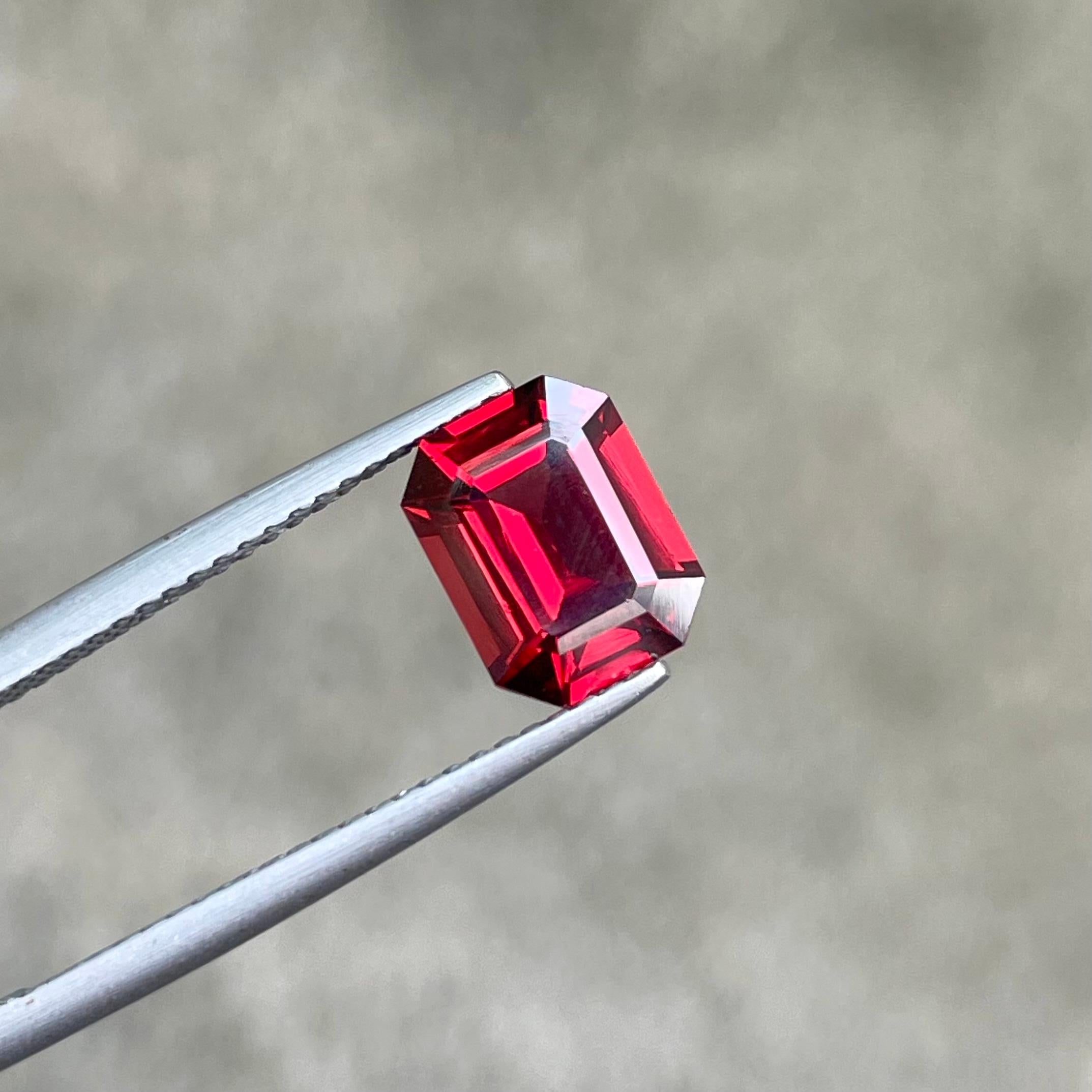 Modern Premium Bright Red Garnet 2.20 carats Emerald Cut Natural Madagascar's Gemstone