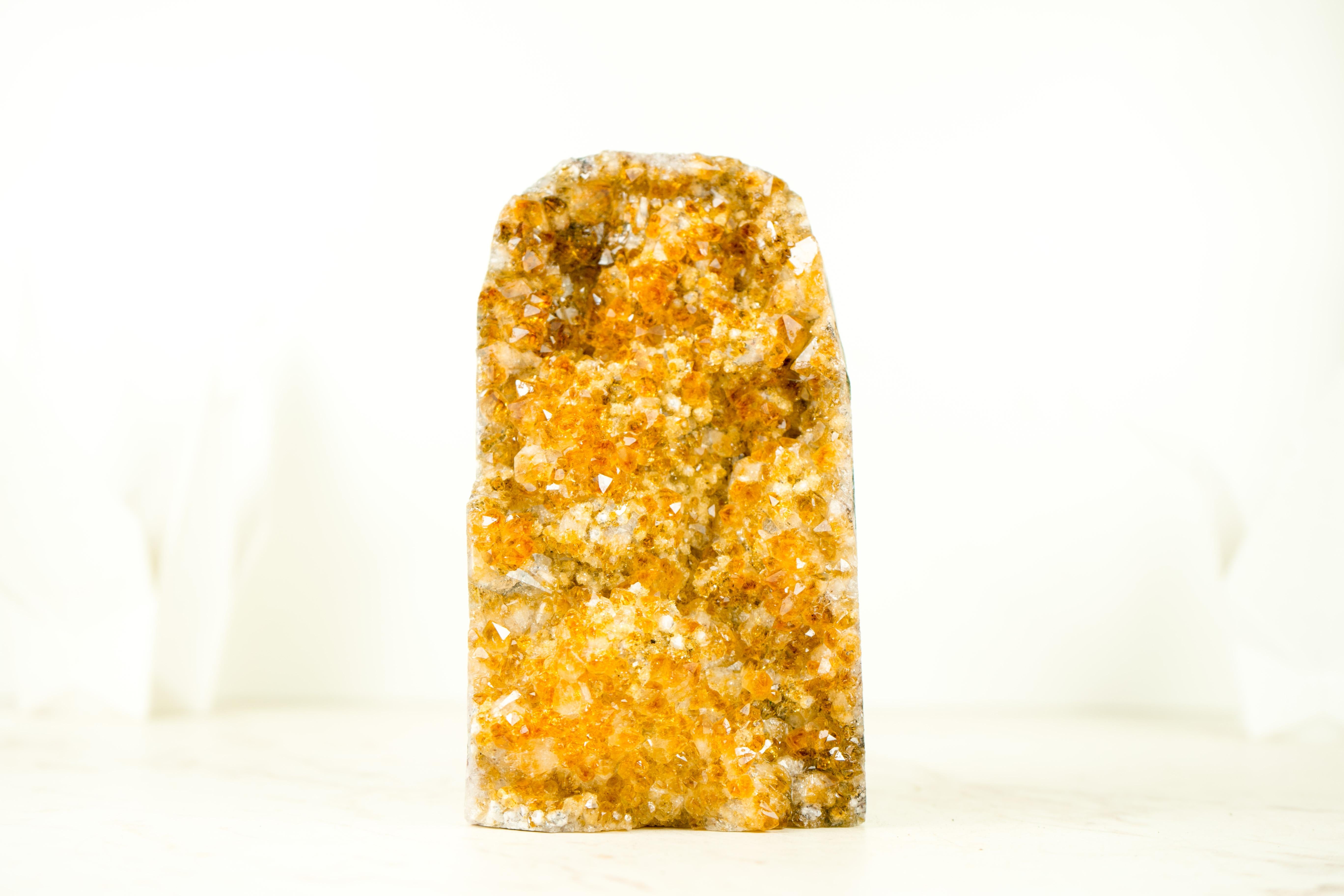 Brazilian Premium Cut-Base Citrine Cluster with Sparkly Druzy, a Handmade Accent Decor For Sale
