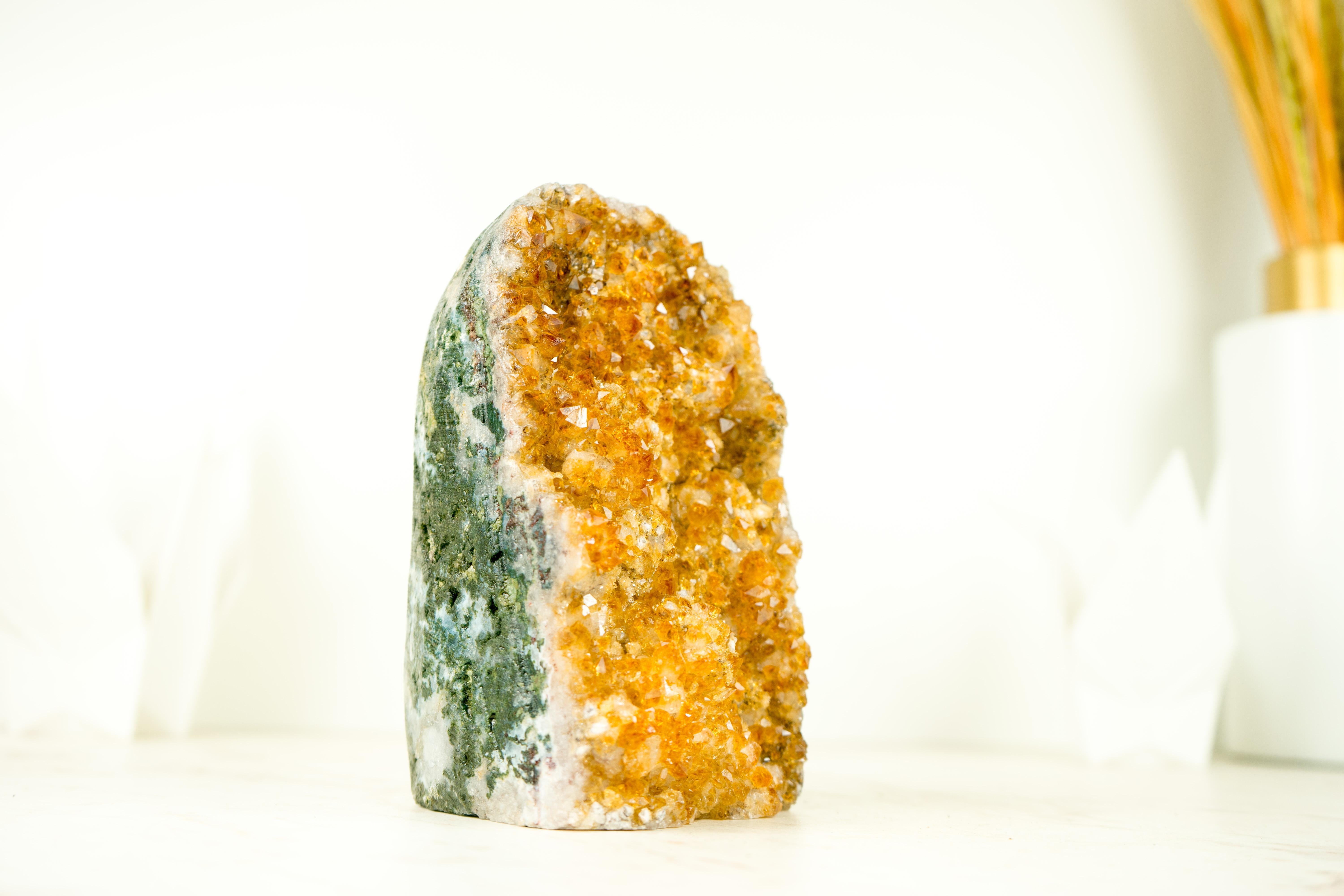 Premium Cut-Base Citrine Cluster with Sparkly Druzy, a Handmade Accent Decor For Sale 1