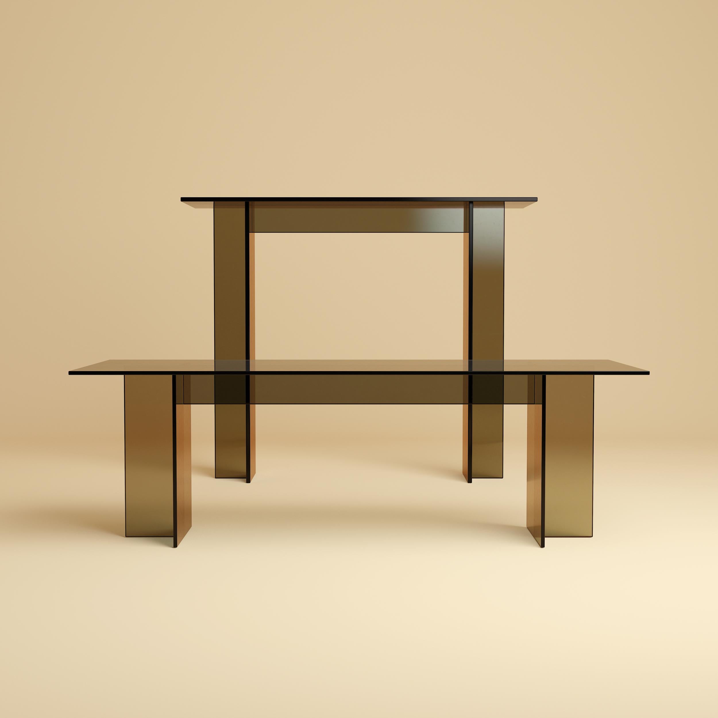 Italian Premium Glass Console Table - Bronzed For Sale