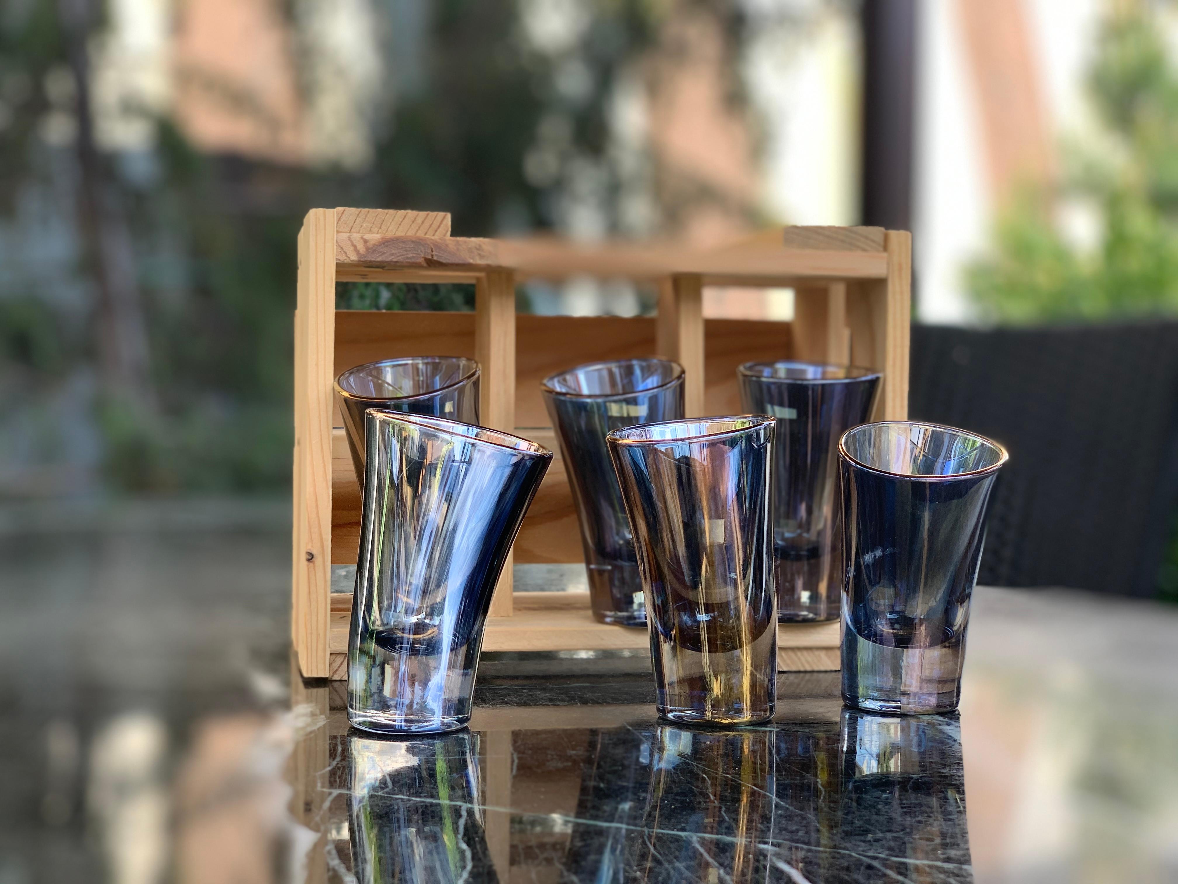 Premium Holographic Tall Shot Glass 6er-Set in der Geschenkbox (Handgefertigt) im Angebot