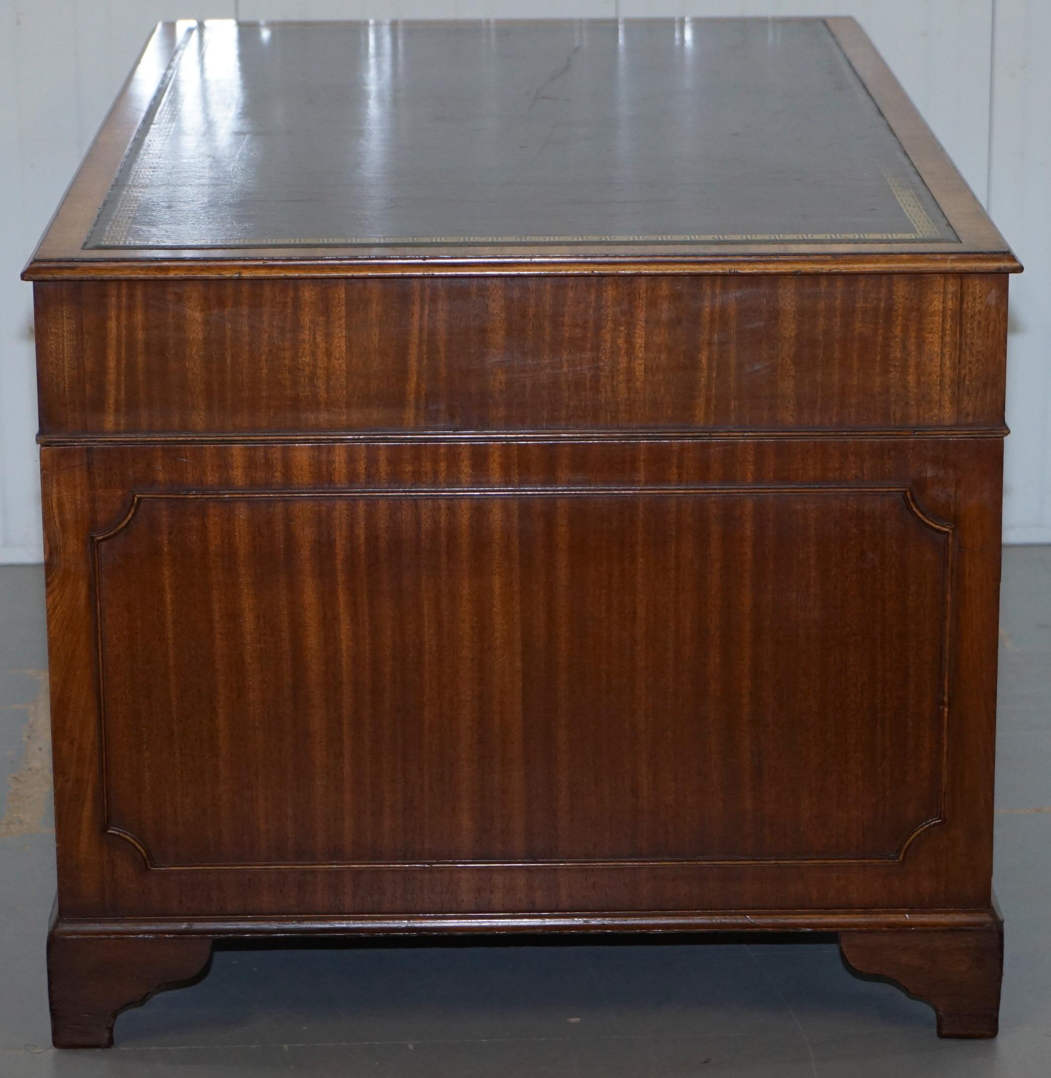 Premium Large Vintage Brown Leather Topped Mahogany Twin Pedestal Partner Desk 4