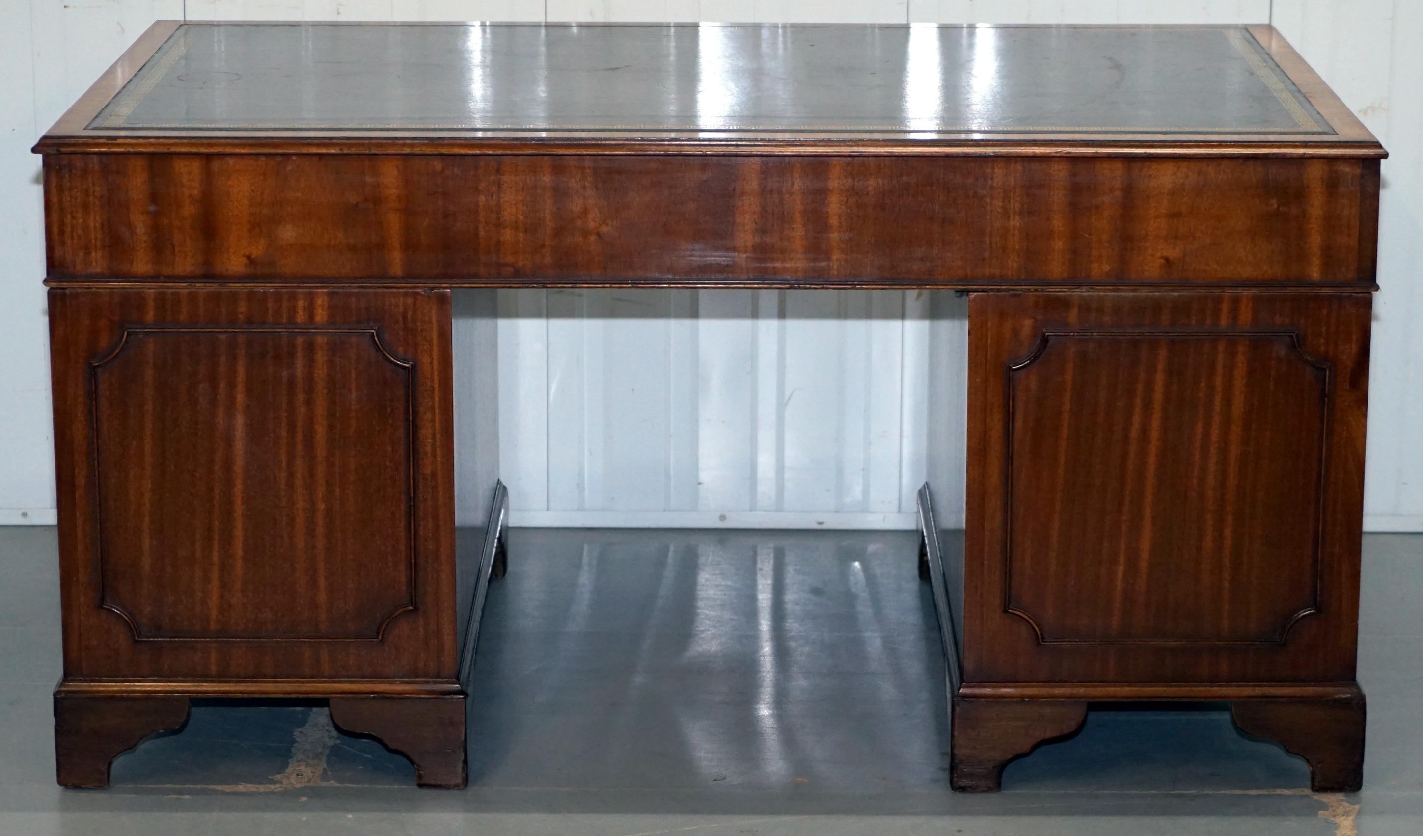 Premium Large Vintage Brown Leather Topped Mahogany Twin Pedestal Partner Desk 5