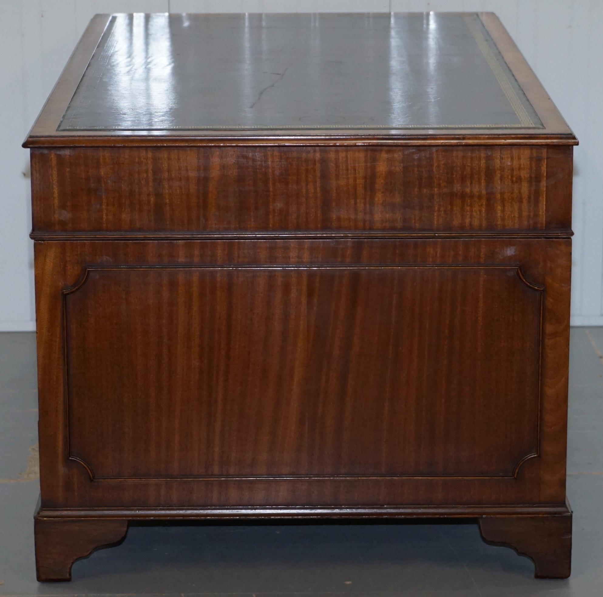 Premium Large Vintage Brown Leather Topped Mahogany Twin Pedestal Partner Desk 6