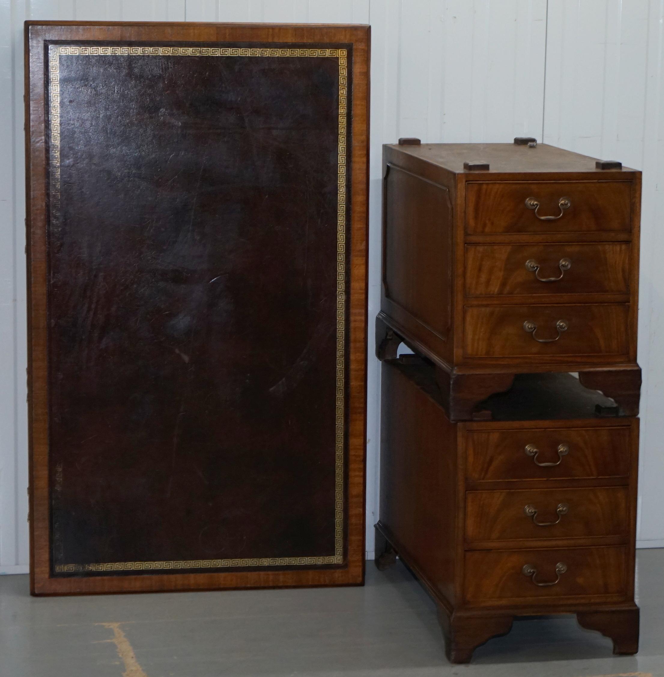 Premium Large Vintage Brown Leather Topped Mahogany Twin Pedestal Partner Desk 11