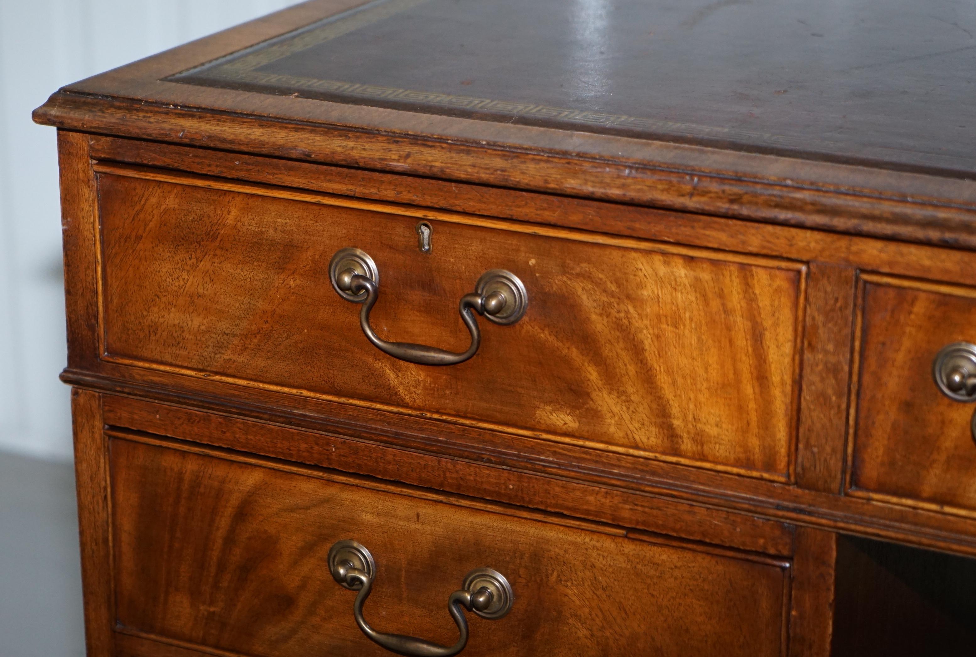Premium Large Vintage Brown Leather Topped Mahogany Twin Pedestal Partner Desk 1