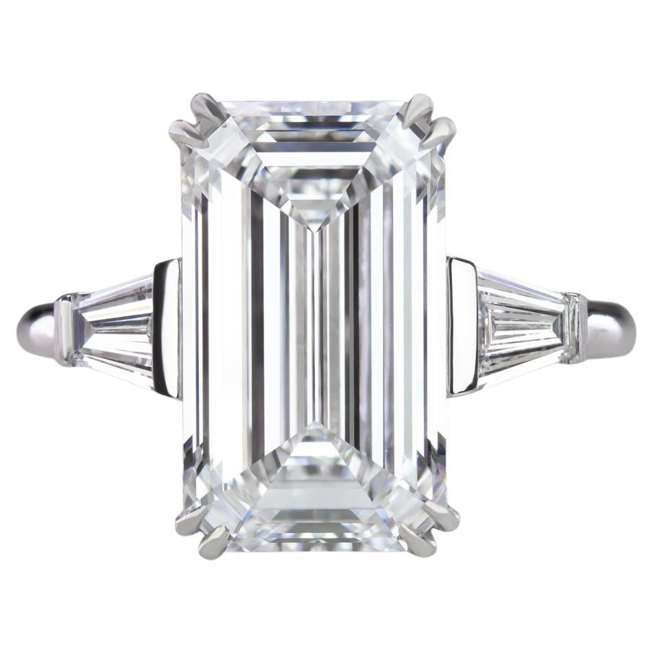 Premium Lenght GIA Certified 5 Carat Emerald Cut Diamond Ring For Sale