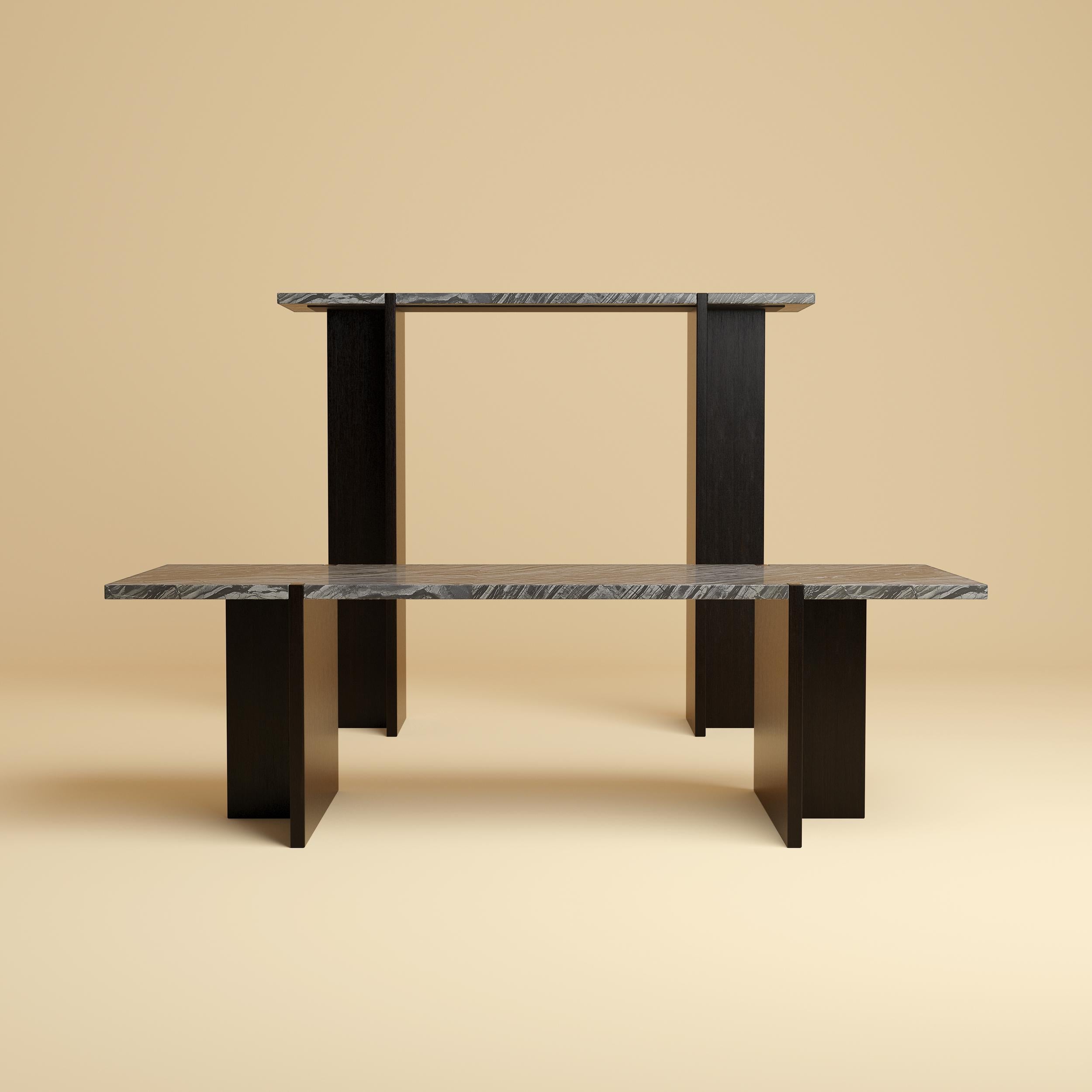 Italian Premium Marble and Oak Console Table - Kenya Black Marble For Sale