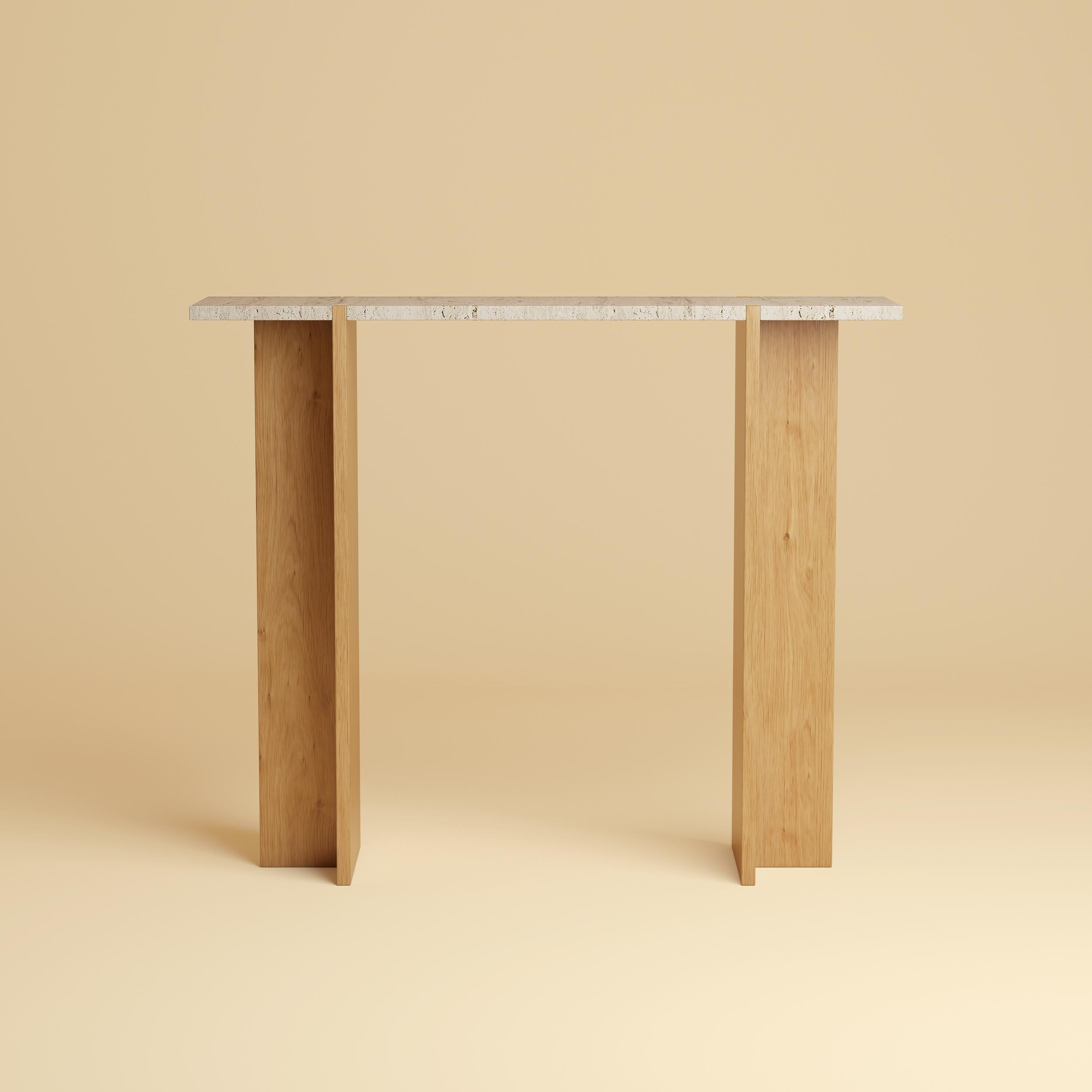 Modern Premium Marble and Oak Console Table - Roman Travertine For Sale