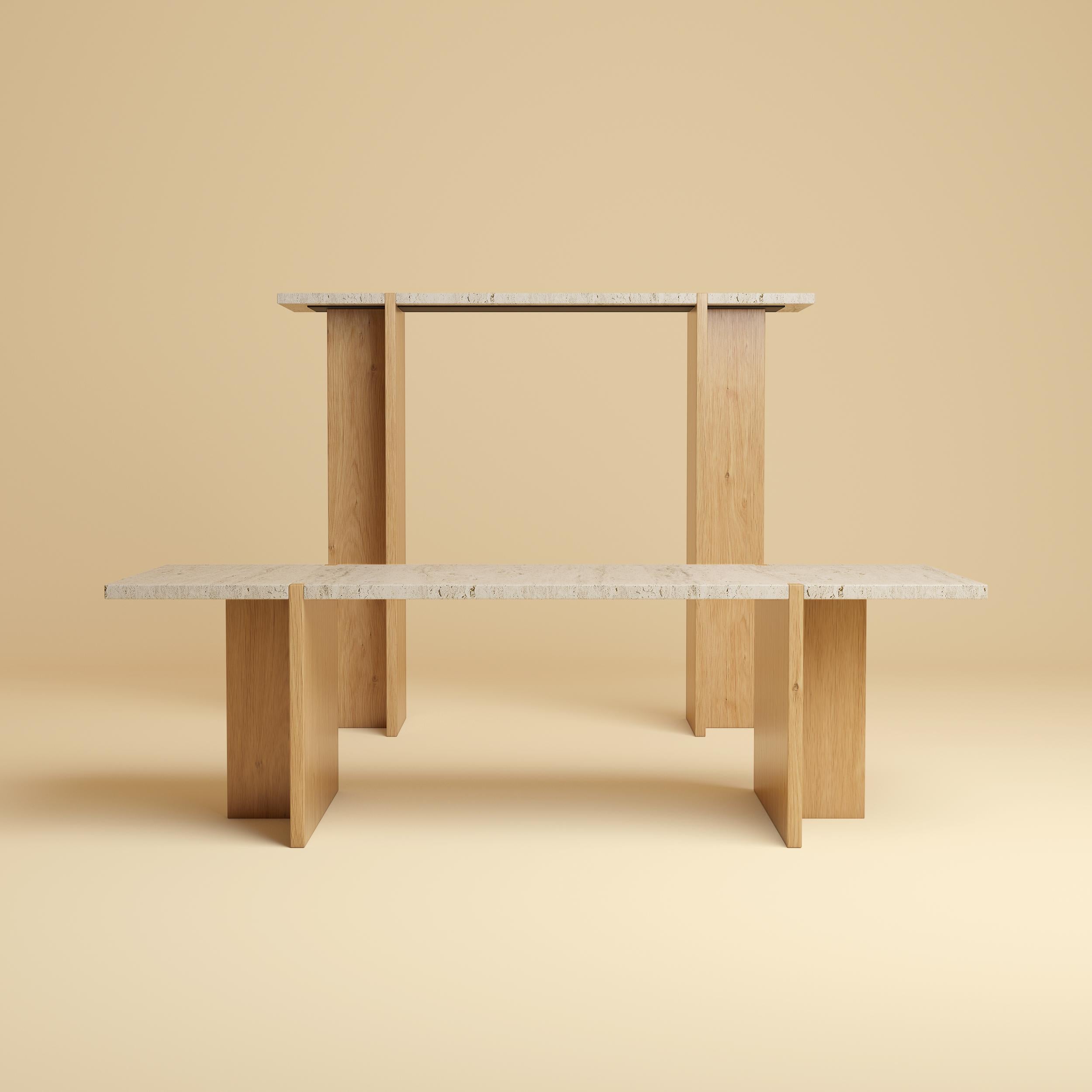 Premium Marble and Oak Console Table - Roman Travertine In New Condition For Sale In Lentate Sul Seveso, IT