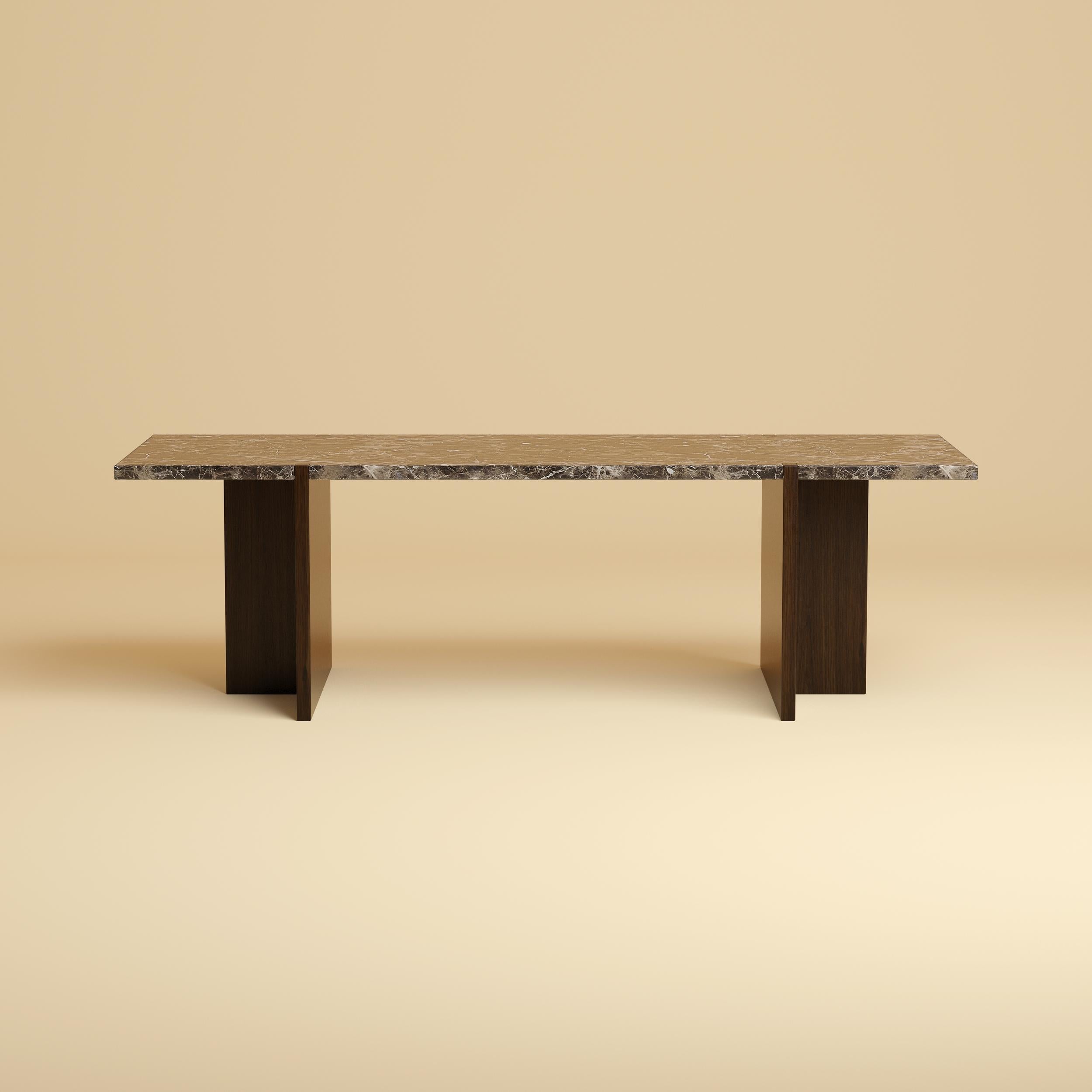 Mesa de Salón Premium de Mármol y Roble - Emperador Marrón Oscuro Moderno en venta