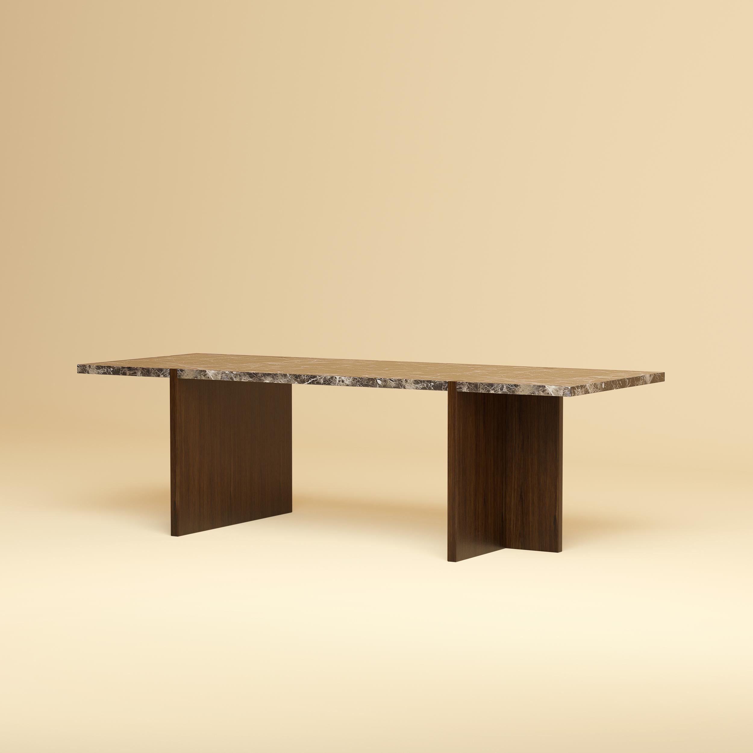 Mesa de Salón Premium de Mármol y Roble - Emperador Marrón Oscuro Italiano en venta