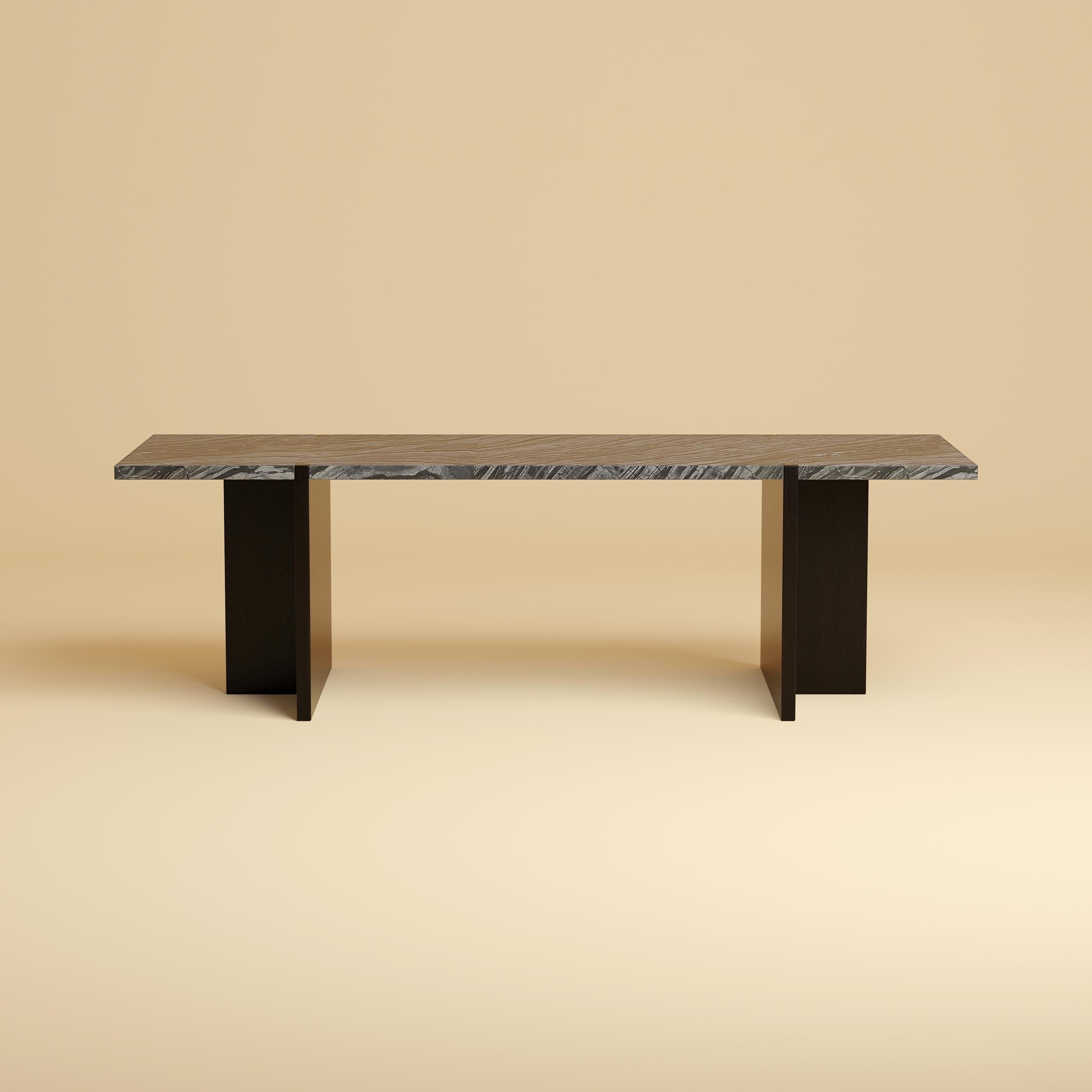 Mesa de salón Premium de Mármol y Roble - Mármol Negro Kenia Moderno en venta
