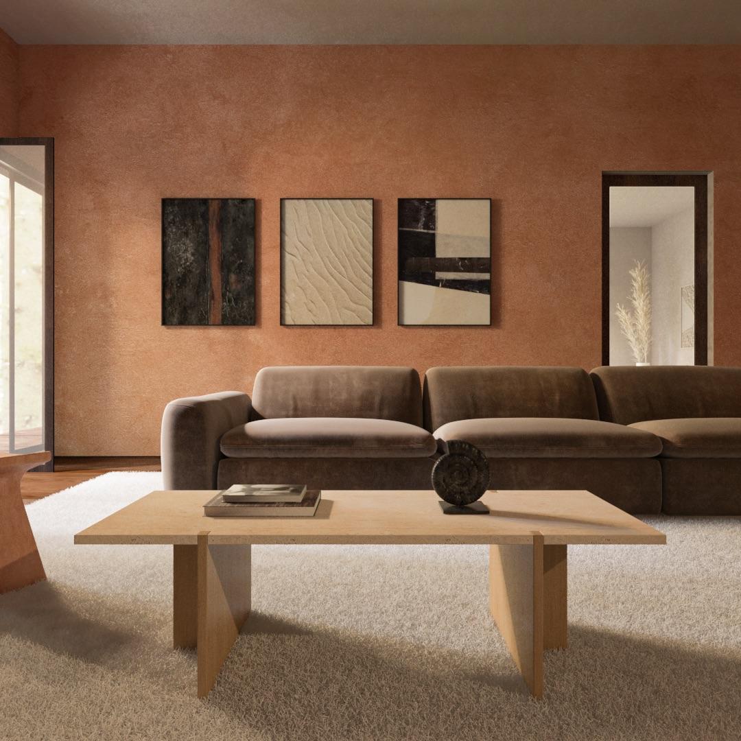 Mesa de salón Premium de mármol y roble - Travertino romano Siglo XXI y contemporáneo en venta