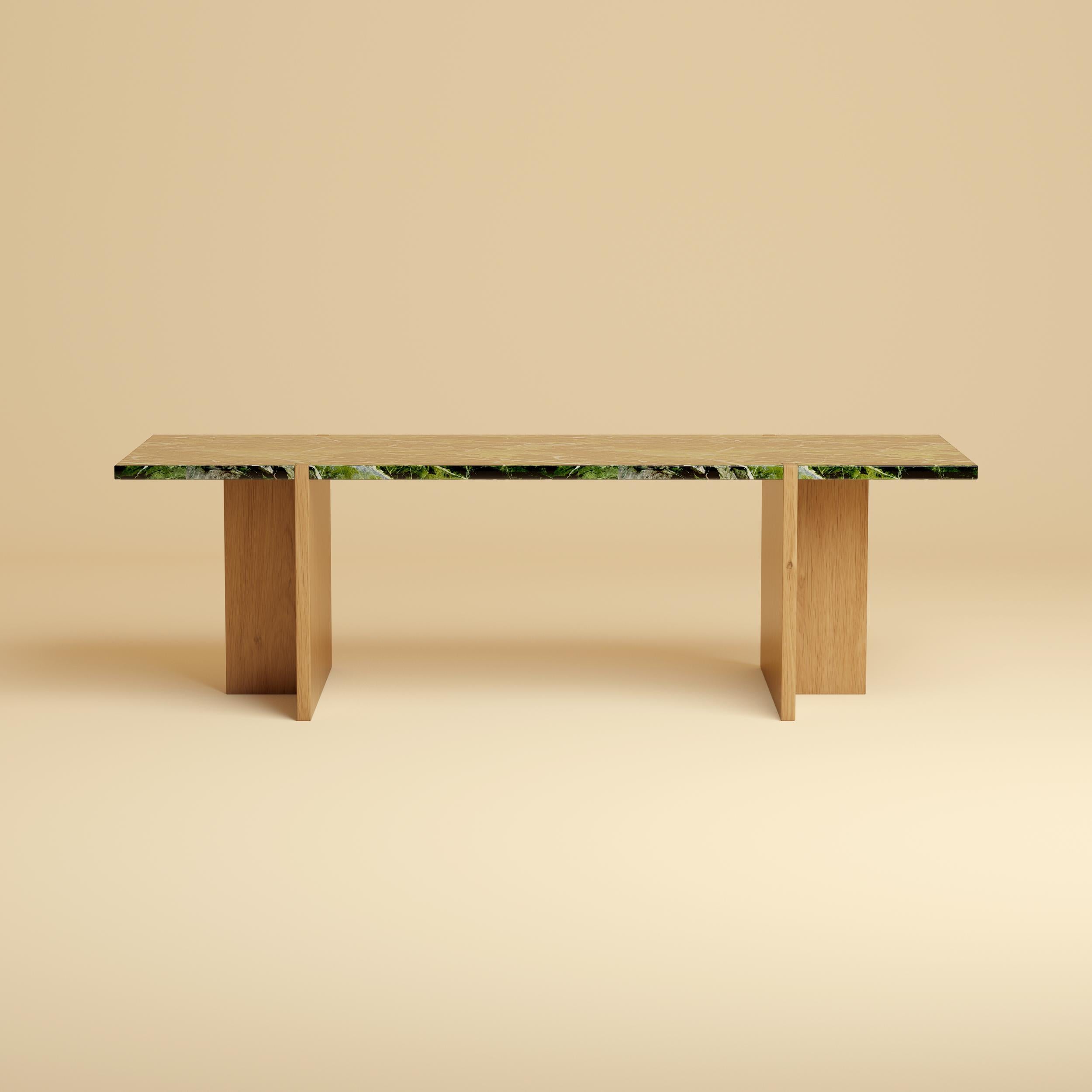 Moderne Table de salon haut de gamme en marbre et chêne - Verde Tifone Green en vente