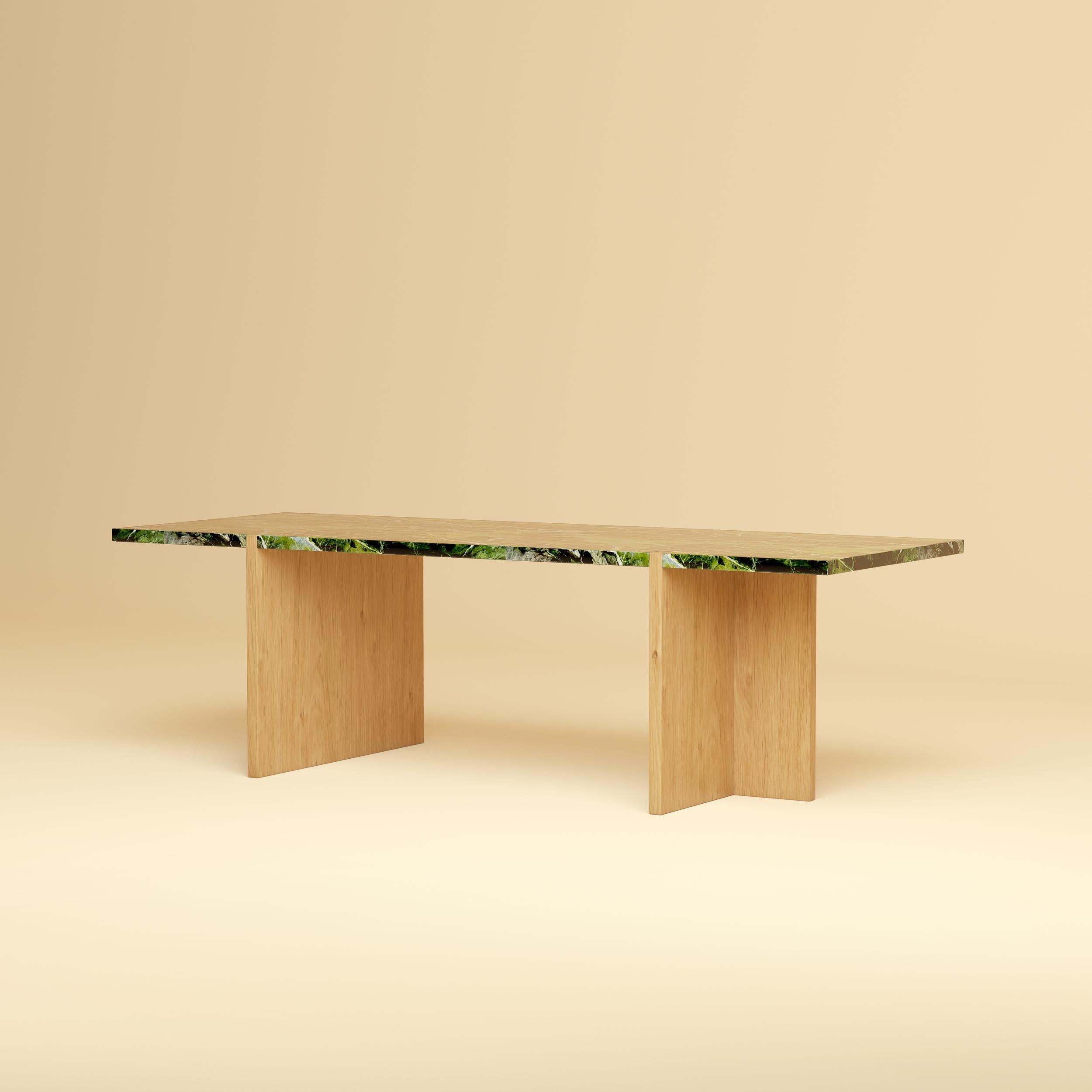 italien Table de salon haut de gamme en marbre et chêne - Verde Tifone Green en vente
