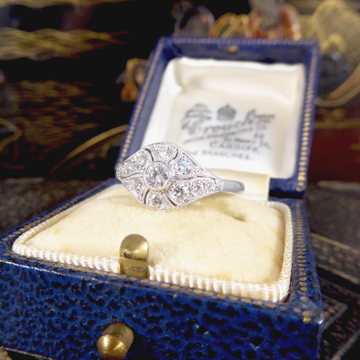 Premium Period Art Deco Replica 0.45ct Diamond Ring in 18ct White Gold For Sale 5