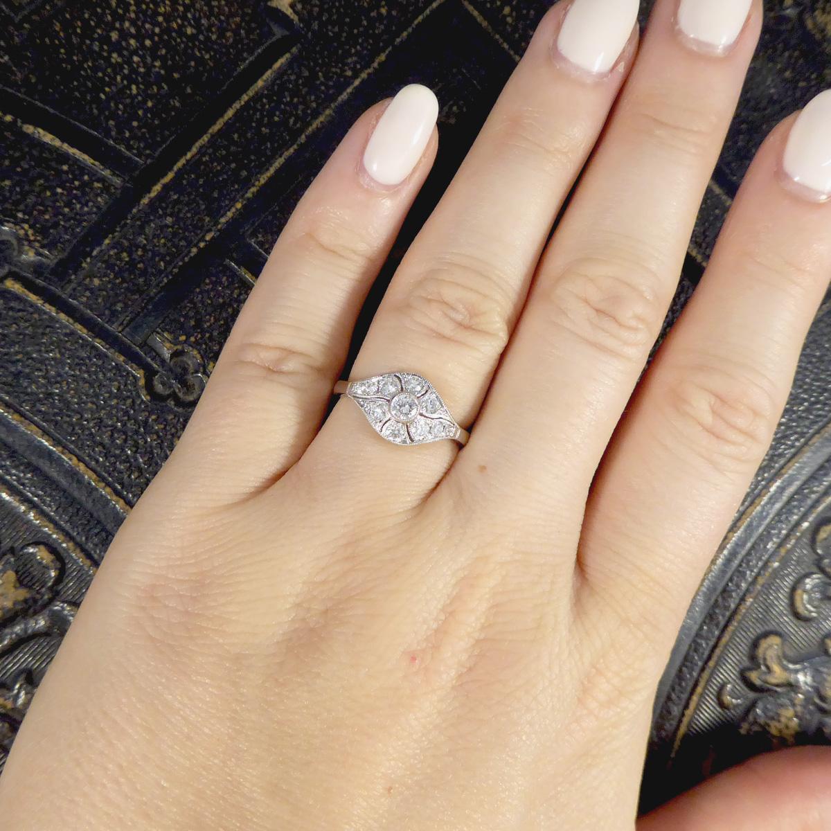 Premium Period Art Deco Replica 0.45ct Diamond Ring in 18ct White Gold For Sale 2