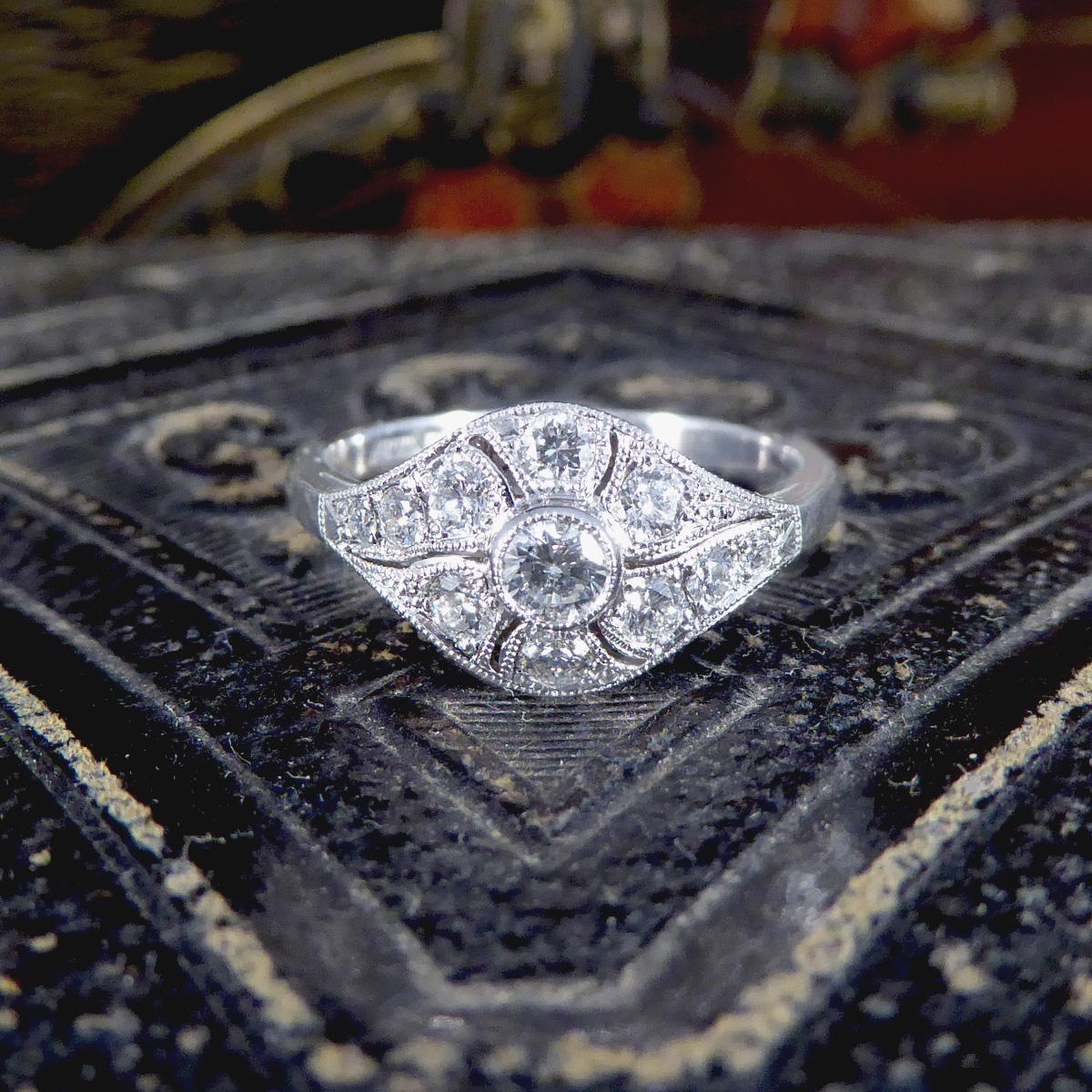 Premium Period Art Deco Replica 0.45ct Diamond Ring in 18ct White Gold For Sale 3
