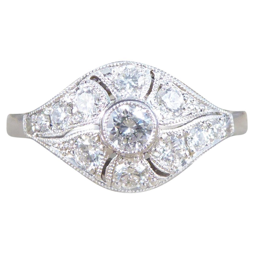 Premium Period Art Deco Replica 0.45ct Diamond Ring in 18ct White Gold For Sale