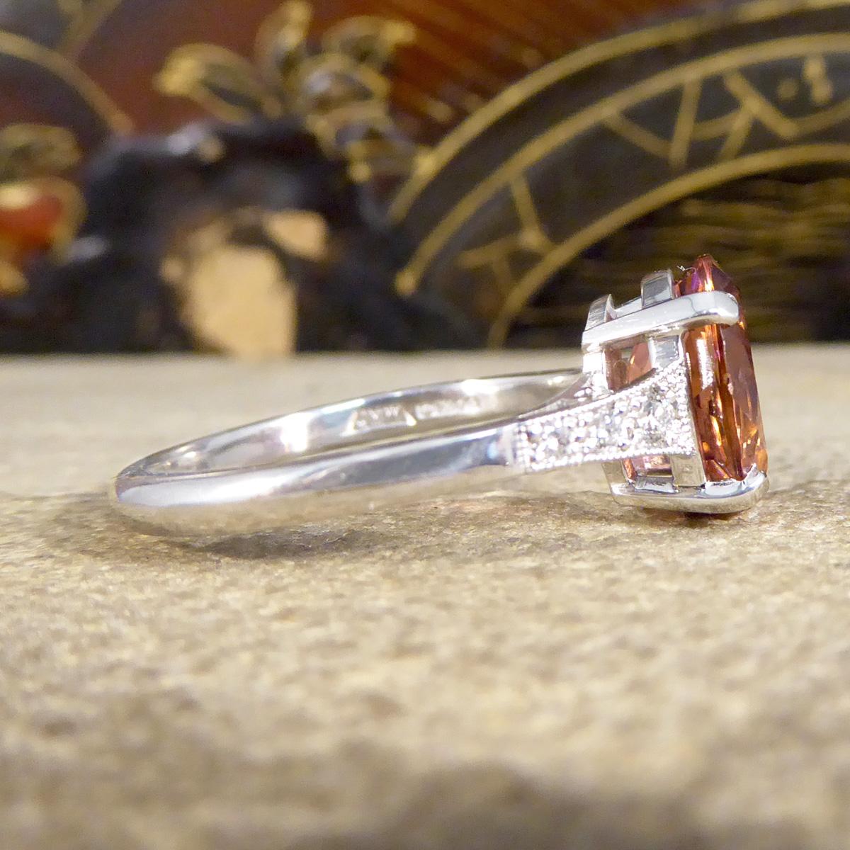 Art Deco Premium Period Deco Replica 2.38ct Pink Tourmaline Diamond Ring 18ct White Gold For Sale