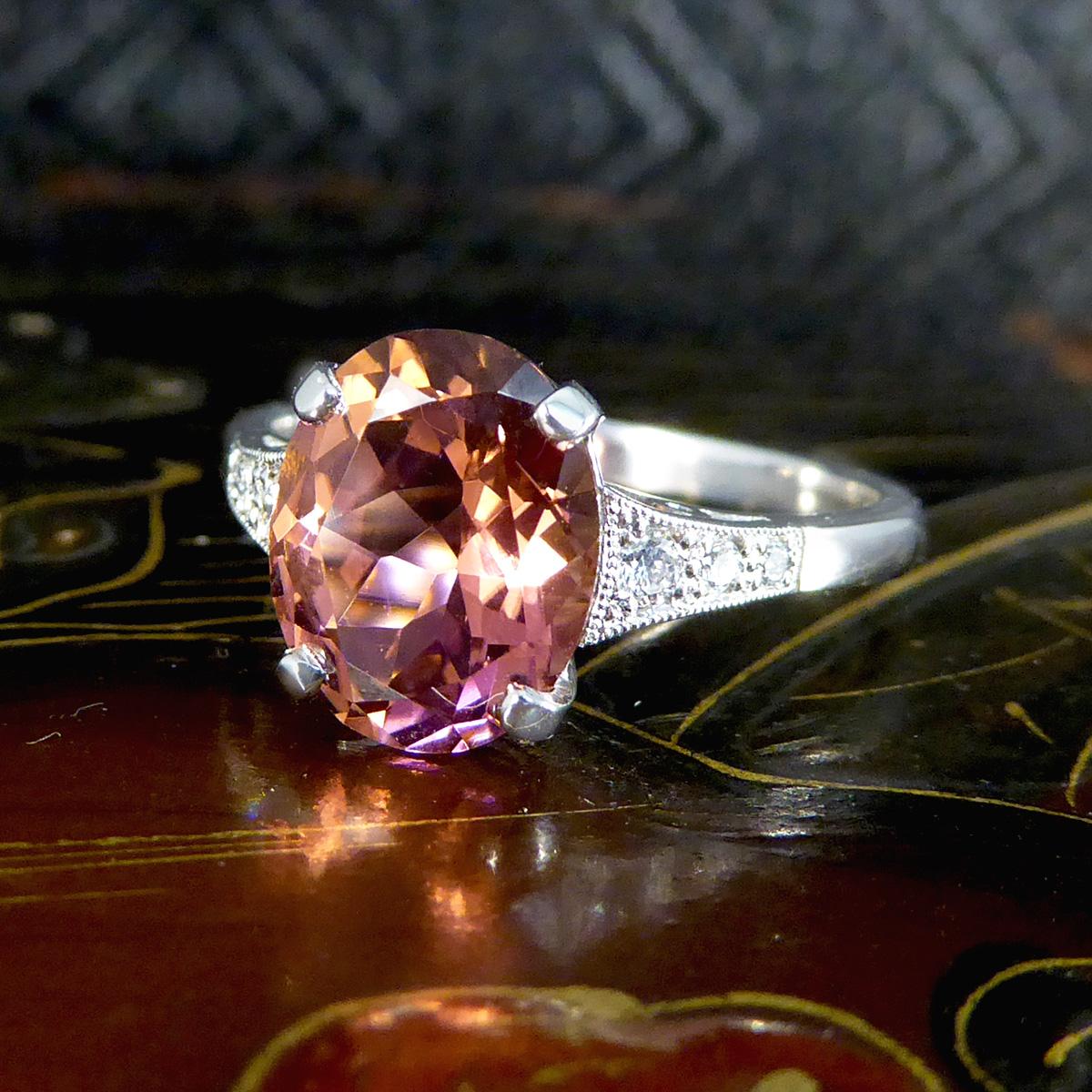 Premium Period Deco Replica 2.38ct Pink Tourmaline Diamond Ring 18ct White Gold For Sale 2