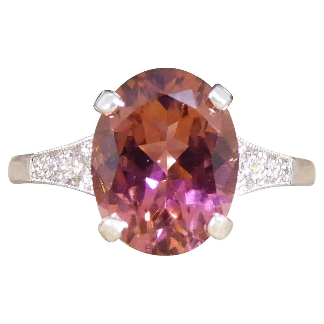 Premium Period Deco Replica 2.38ct Pink Tourmaline Diamond Ring 18ct White Gold For Sale