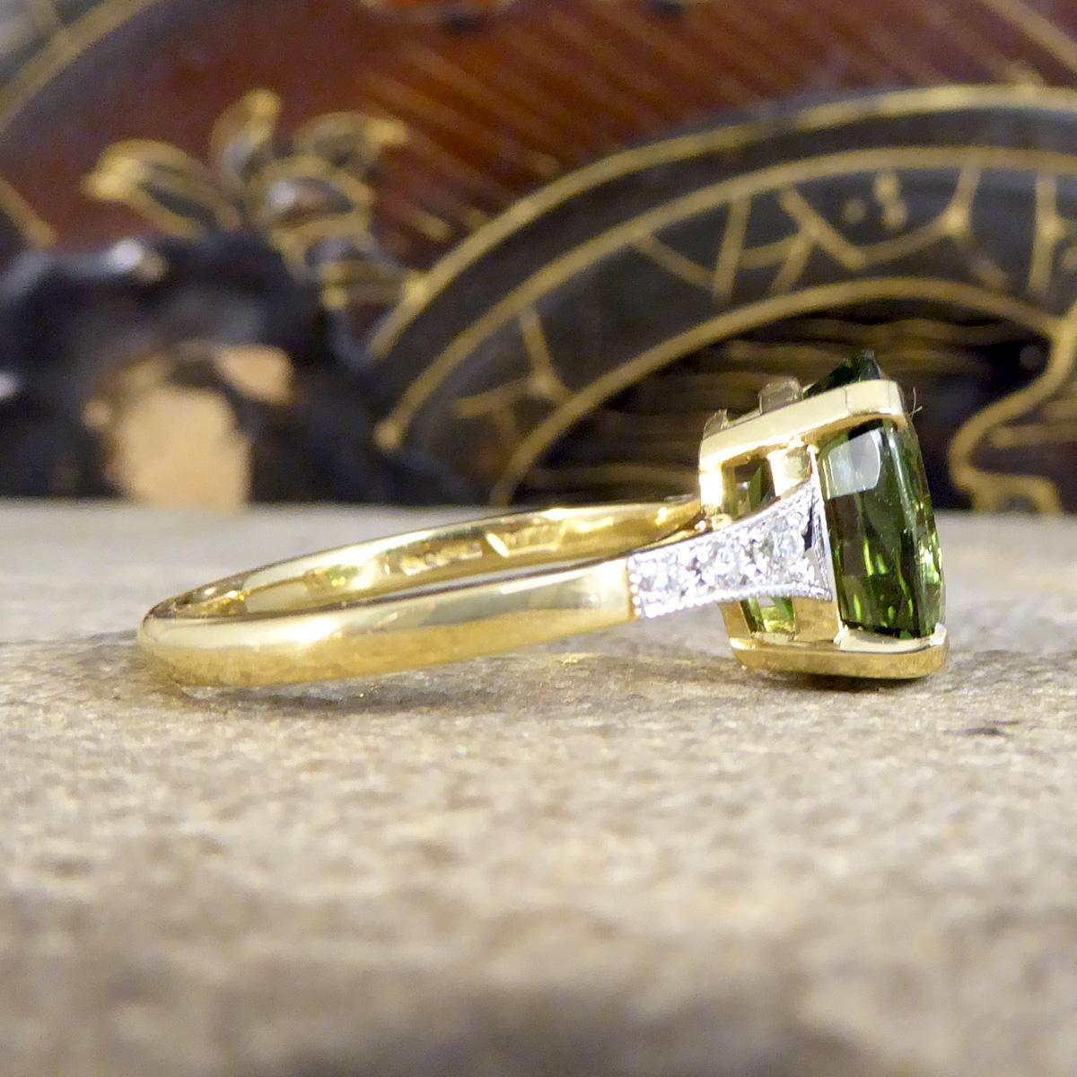 Art Deco Premium Period Deco Replica 4.10ct Green Tourmaline and Diamond Ring 18ct Gold