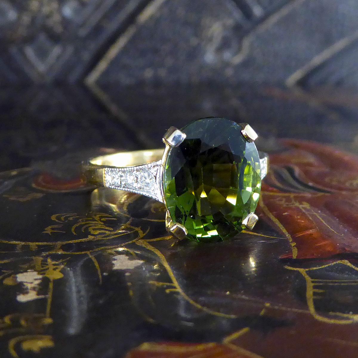 Premium Period Deco Replica 4.10ct Green Tourmaline and Diamond Ring 18ct Gold 2
