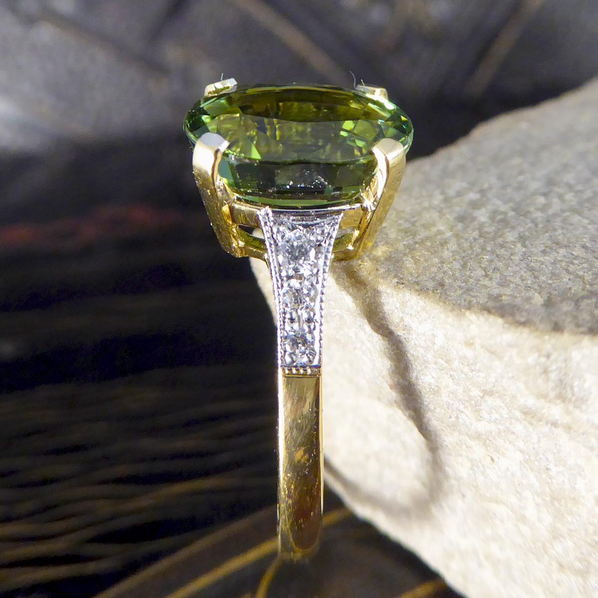 Premium Period Deco Replica 4.10ct Green Tourmaline and Diamond Ring 18ct Gold 3