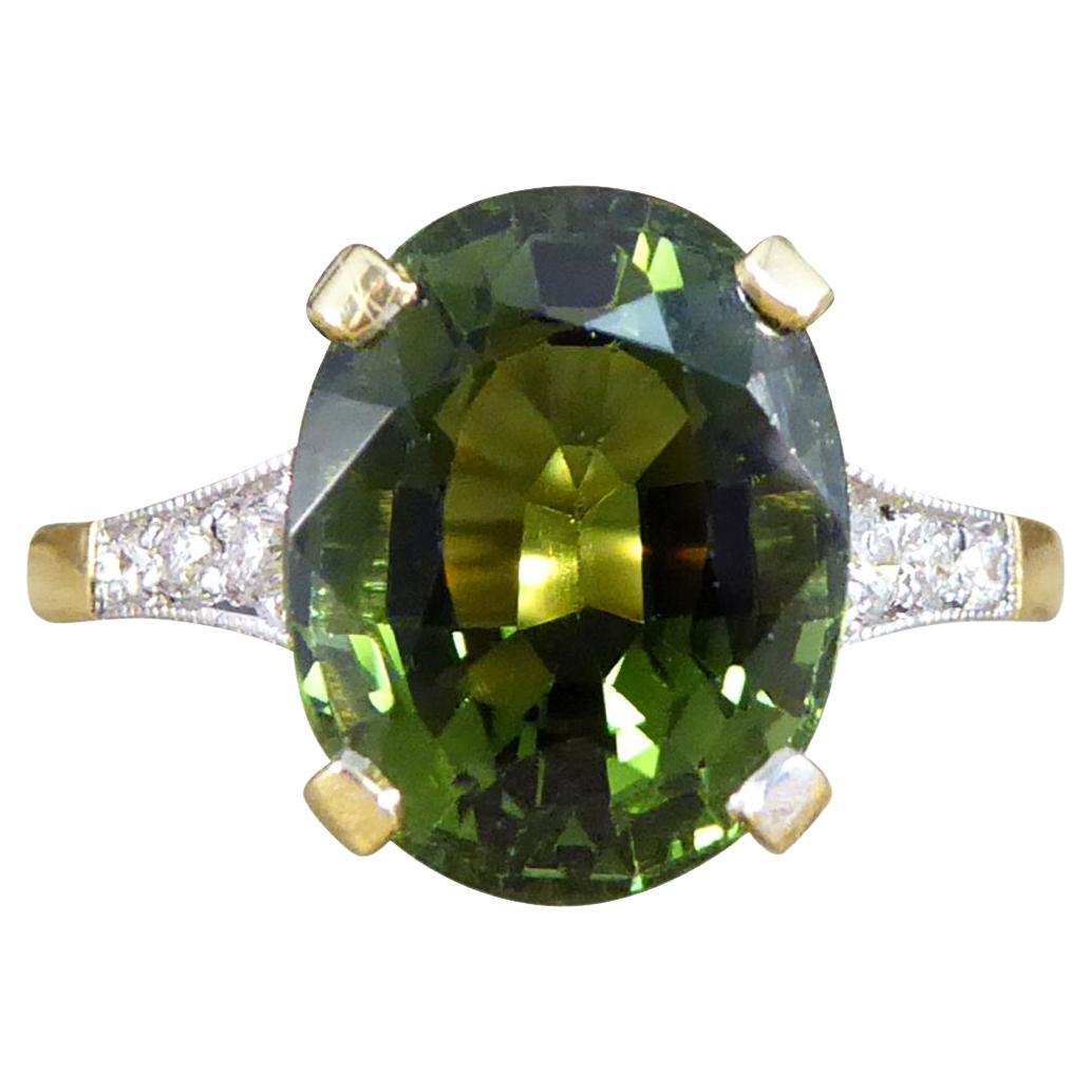 Premium Period Deco Replica 4.10ct Green Tourmaline and Diamond Ring 18ct Gold