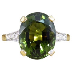 Premium Period Deco Replica 4.10ct Green Tourmaline and Diamond Ring 18ct Gold
