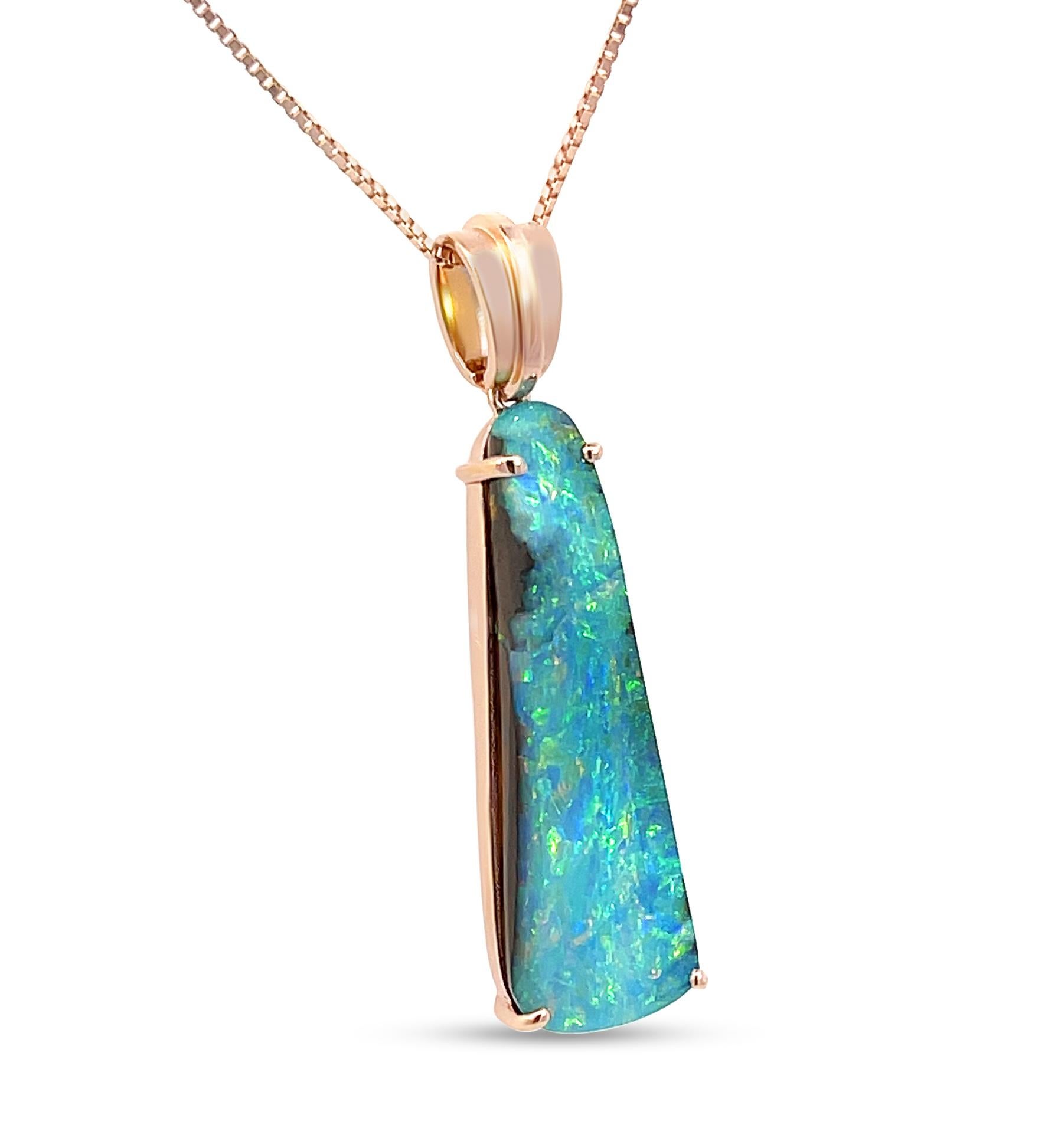 Contemporary Premium Quality Australian 10.64ct Boulder Opal Pendant in 18K Rose Gold For Sale